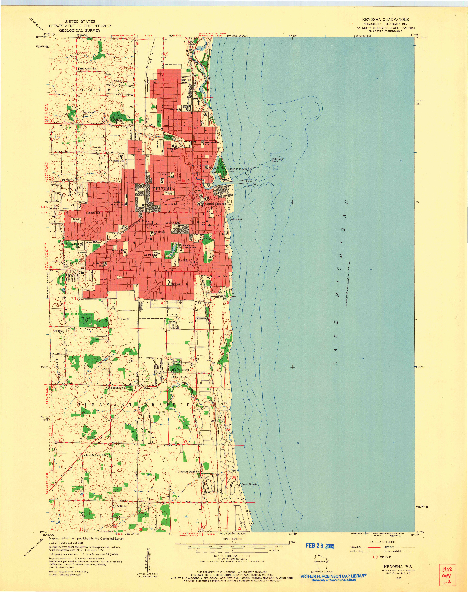 USGS 1:24000-SCALE QUADRANGLE FOR KENOSHA, WI 1958