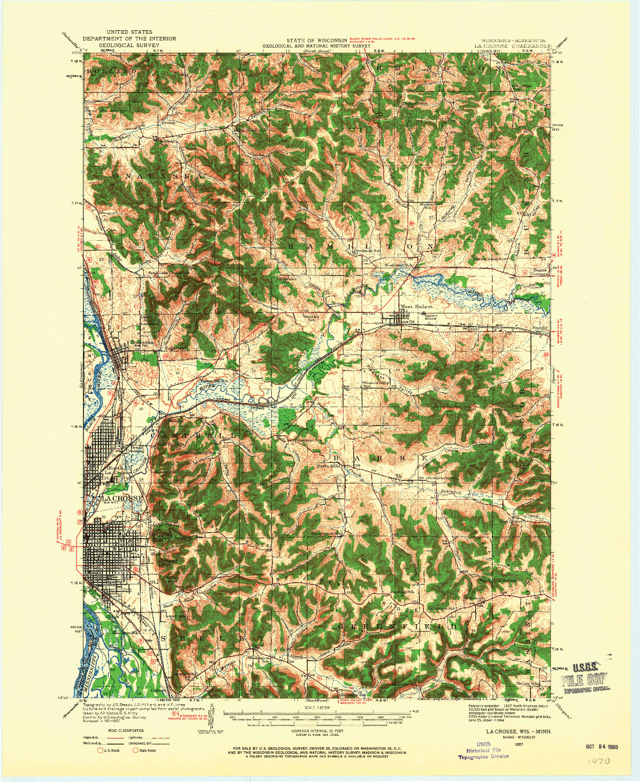 USGS 1:62500-SCALE QUADRANGLE FOR LA CROSSE, WI 1927