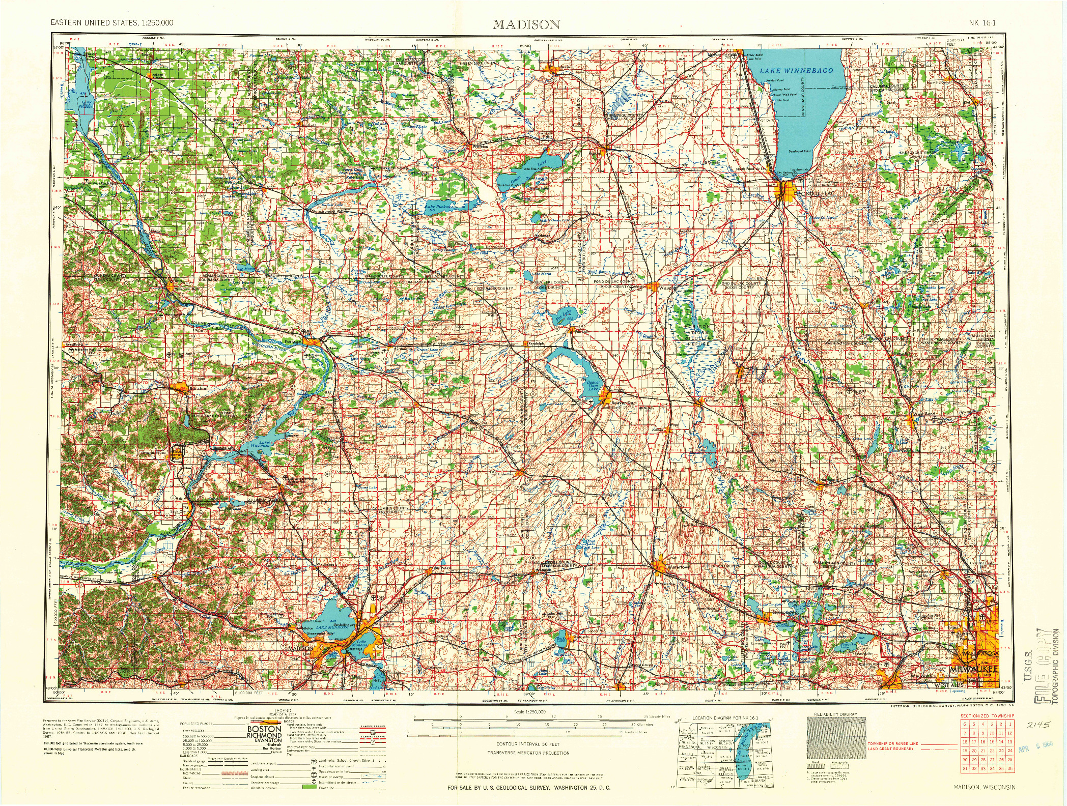 USGS 1:250000-SCALE QUADRANGLE FOR MADISON, WI 1960