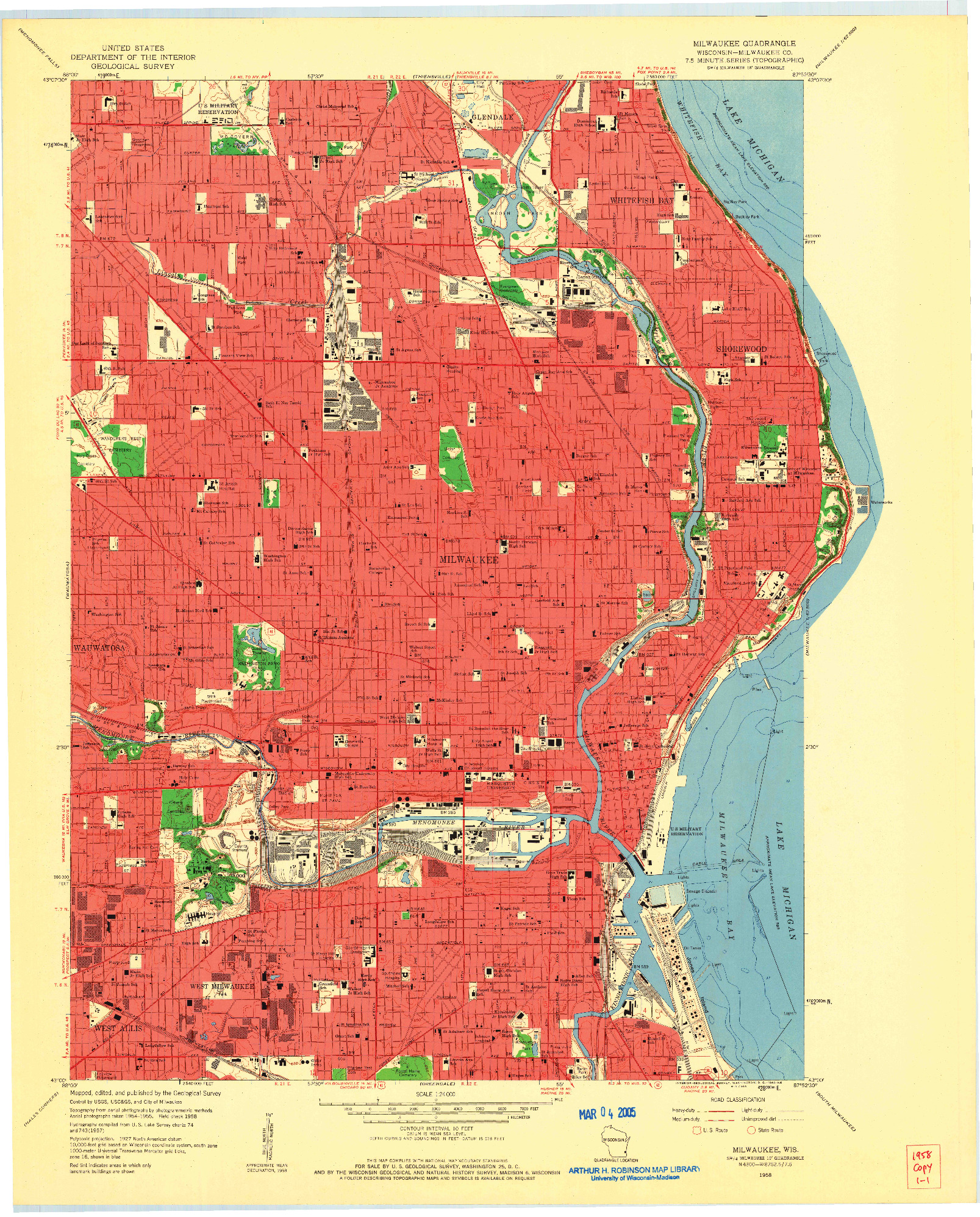 USGS 1:24000-SCALE QUADRANGLE FOR MILWAUKEE, WI 1958