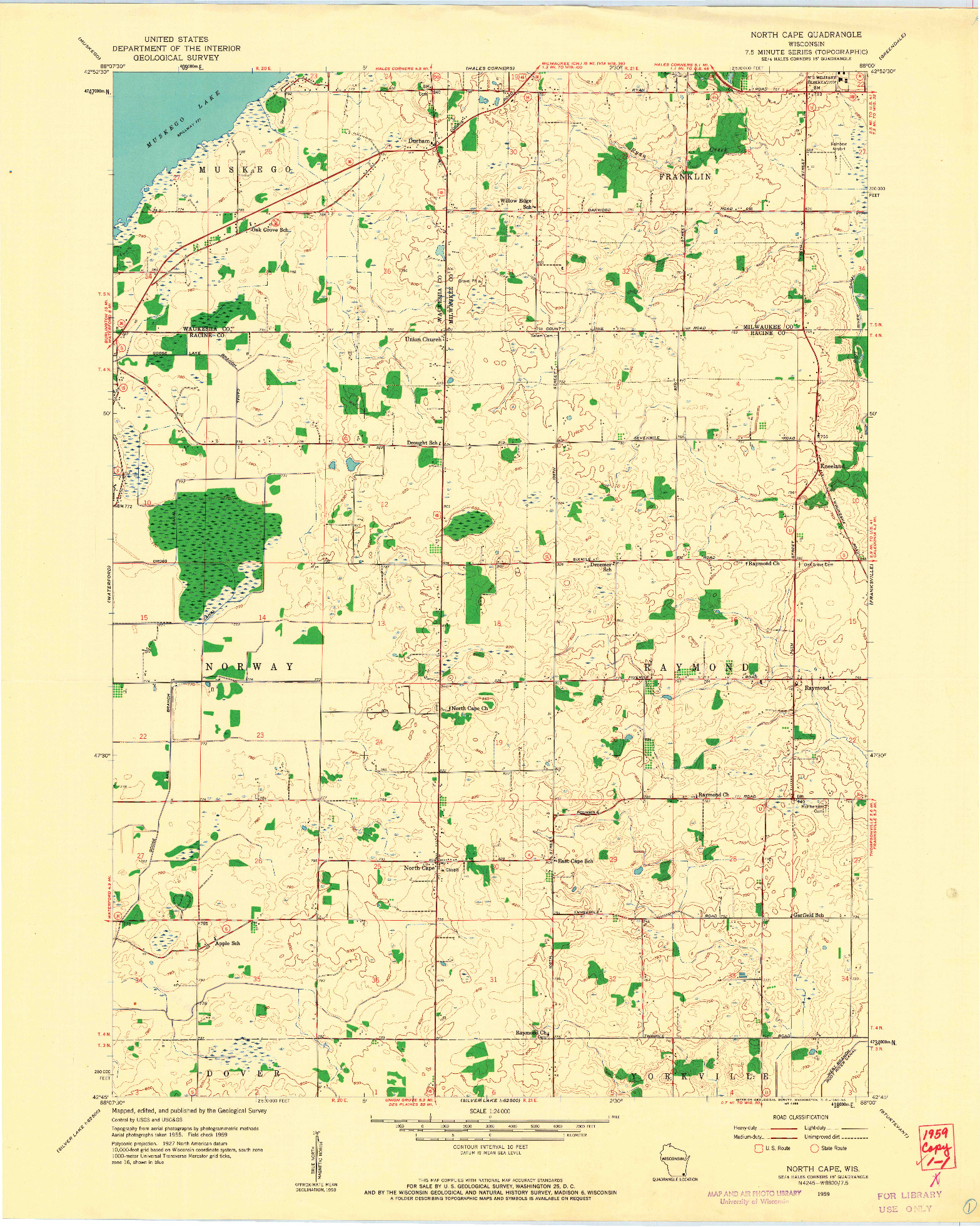 USGS 1:24000-SCALE QUADRANGLE FOR NORTH CAPE, WI 1959