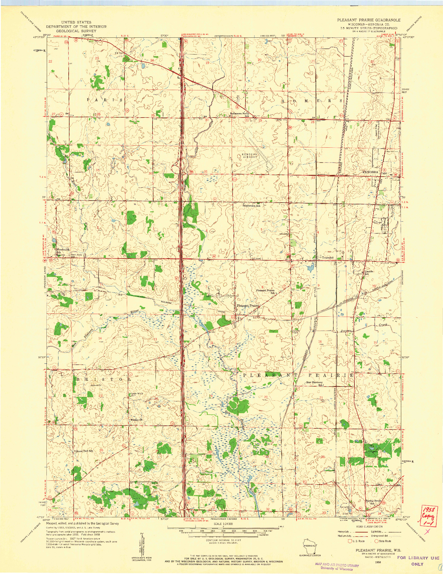 USGS 1:24000-SCALE QUADRANGLE FOR PLEASANT PRAIRIE, WI 1958