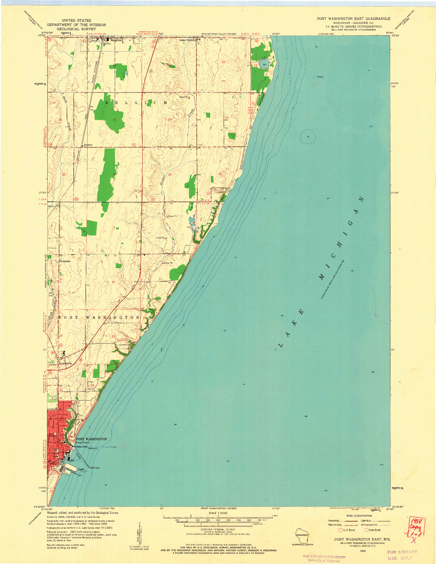 USGS 1:24000-SCALE QUADRANGLE FOR PORT WASHINGTON EAST, WI 1958