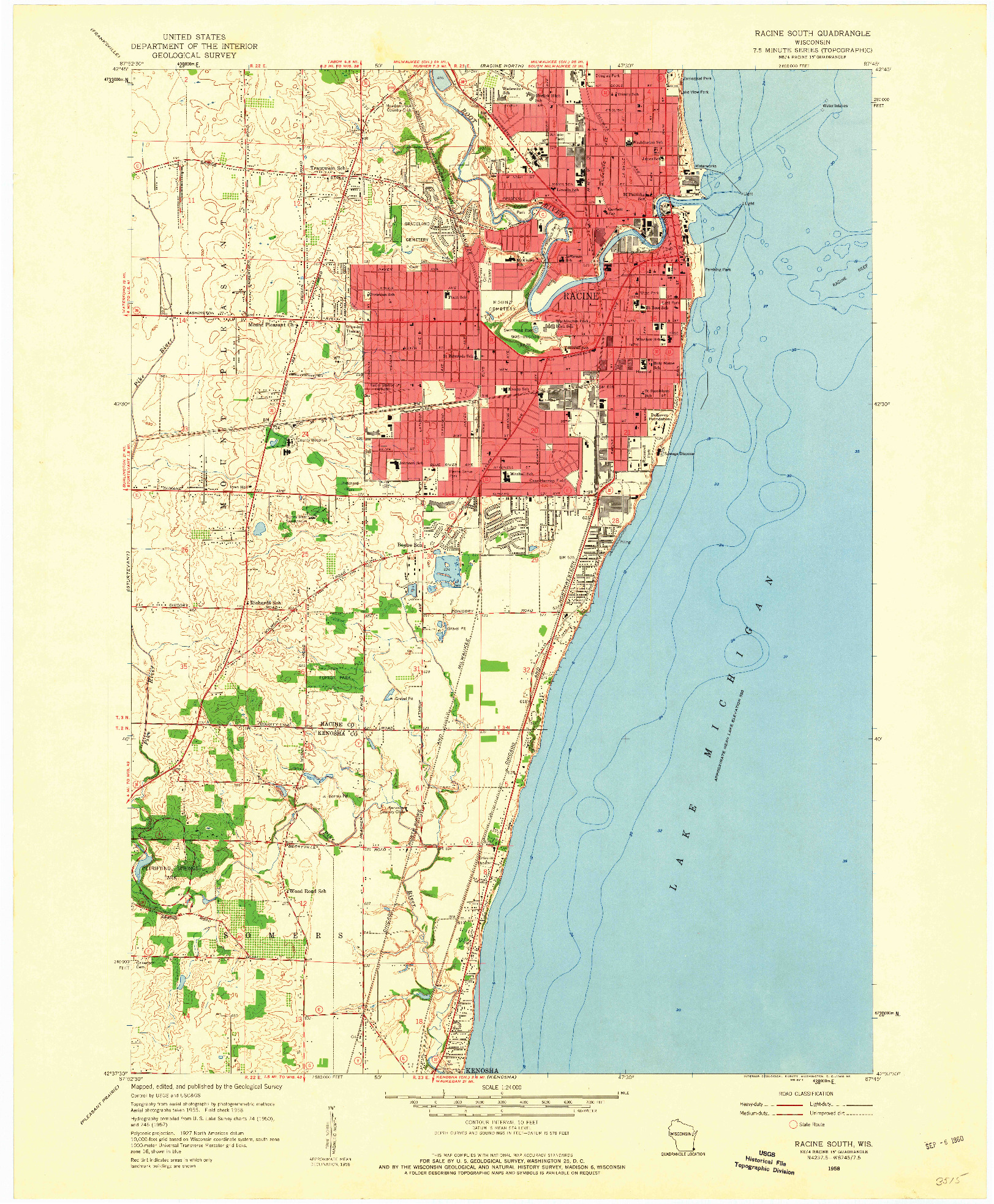 USGS 1:24000-SCALE QUADRANGLE FOR RACINE SOUTH, WI 1958