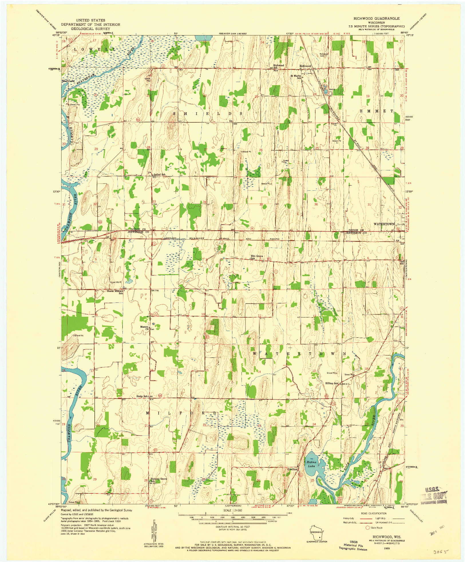 USGS 1:24000-SCALE QUADRANGLE FOR RICHWOOD, WI 1959