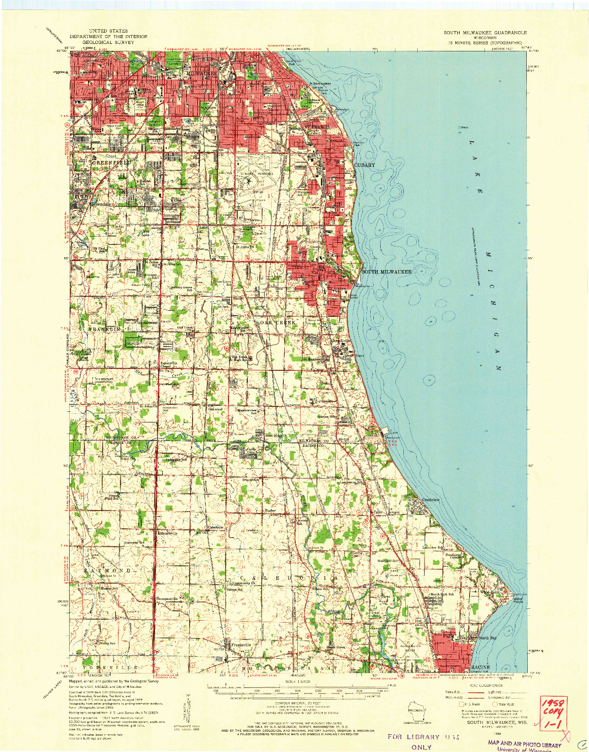 USGS 1:62500-SCALE QUADRANGLE FOR SOUTH MILWAUKEE, WI 1958