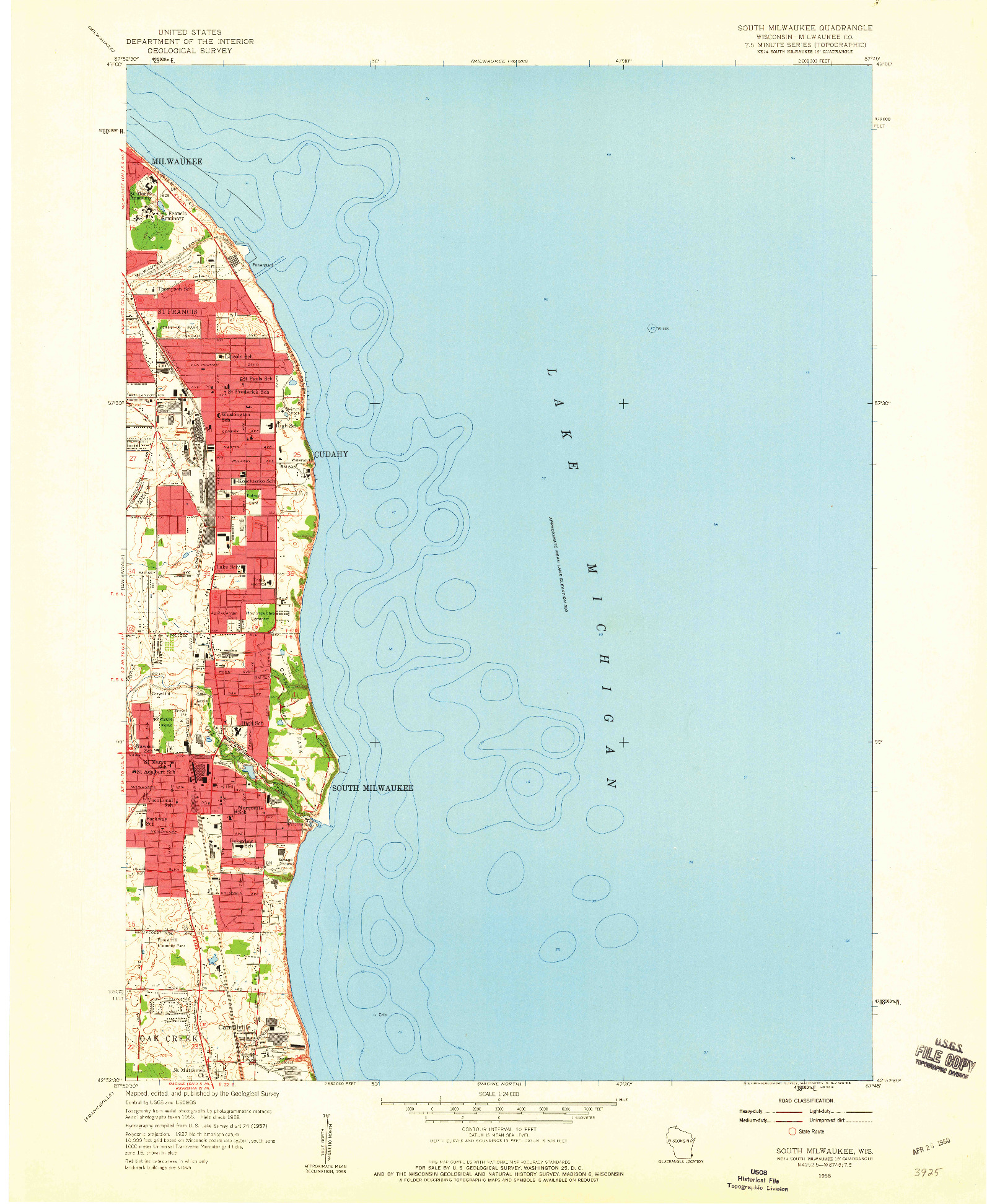 USGS 1:24000-SCALE QUADRANGLE FOR SOUTH MILWAUKEE, WI 1958