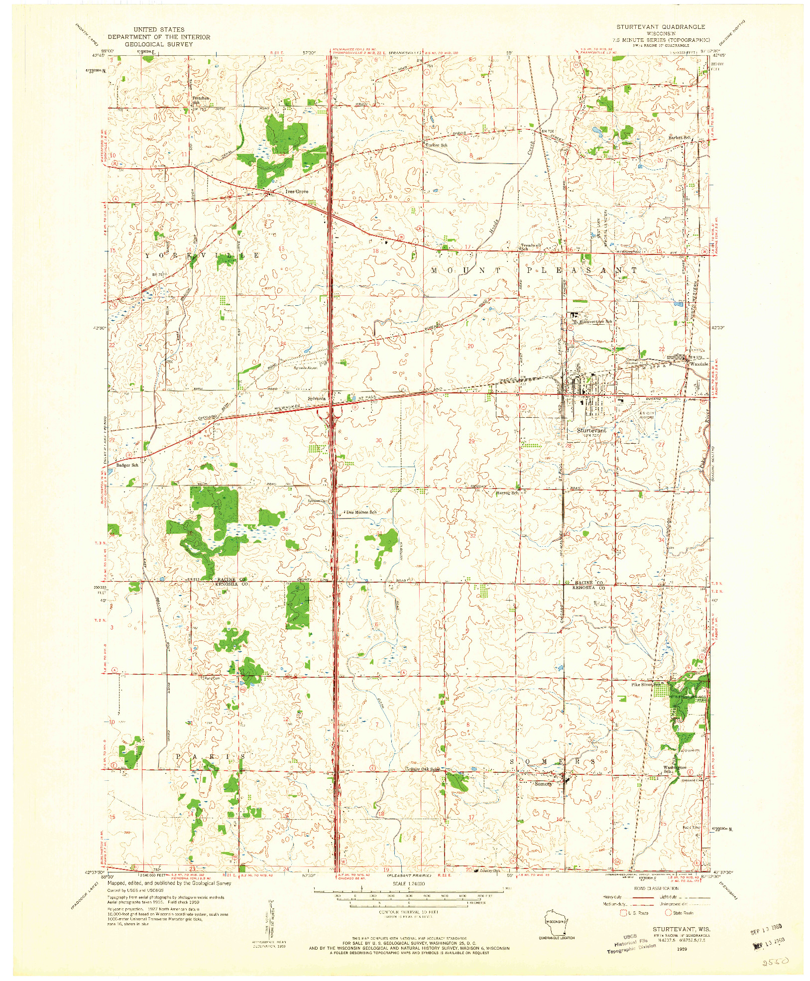 USGS 1:24000-SCALE QUADRANGLE FOR STURTEVANT, WI 1959