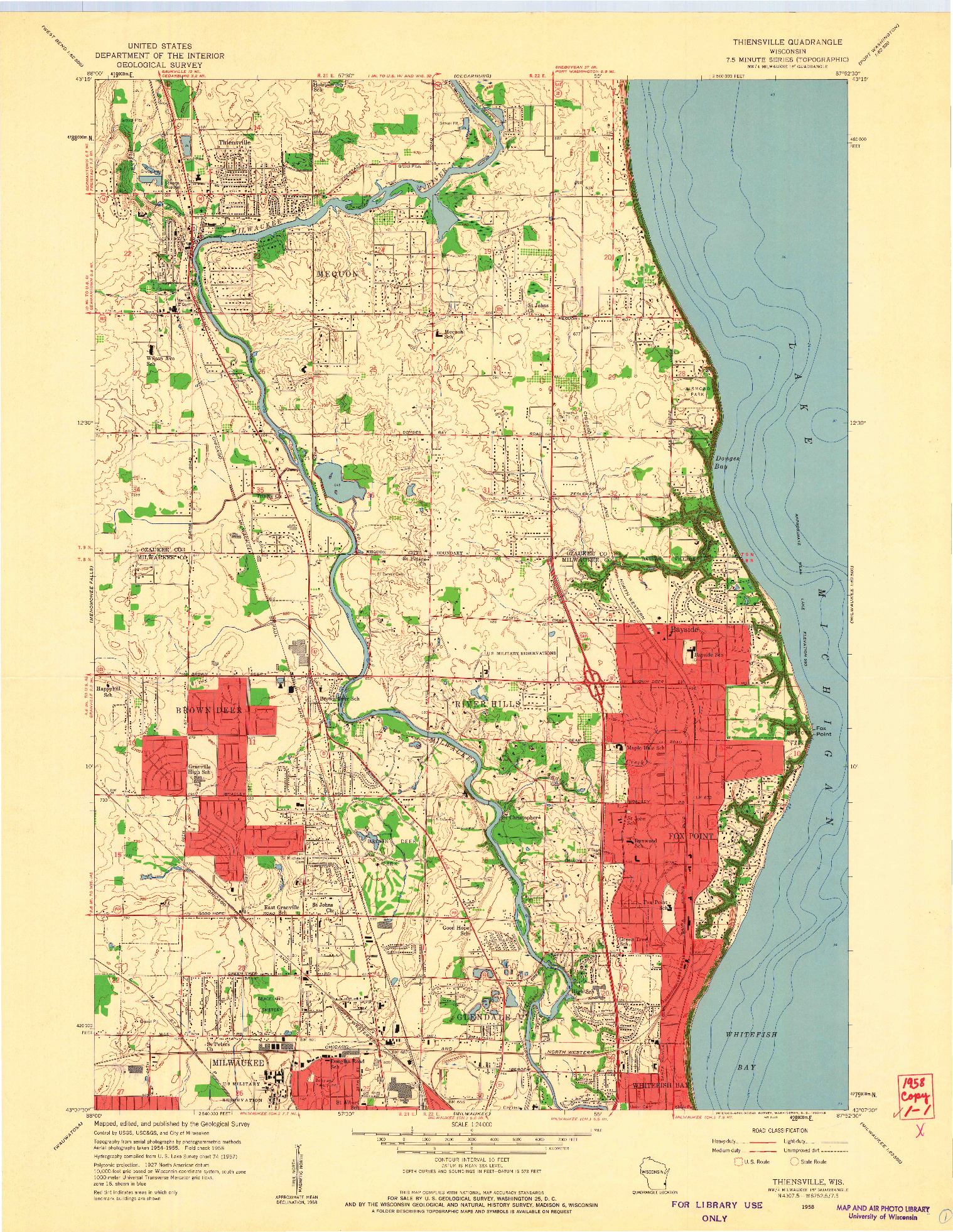 USGS 1:24000-SCALE QUADRANGLE FOR THIENSVILLE, WI 1958