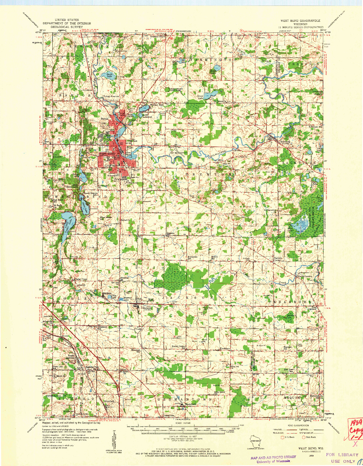 USGS 1:62500-SCALE QUADRANGLE FOR WEST BEND, WI 1959