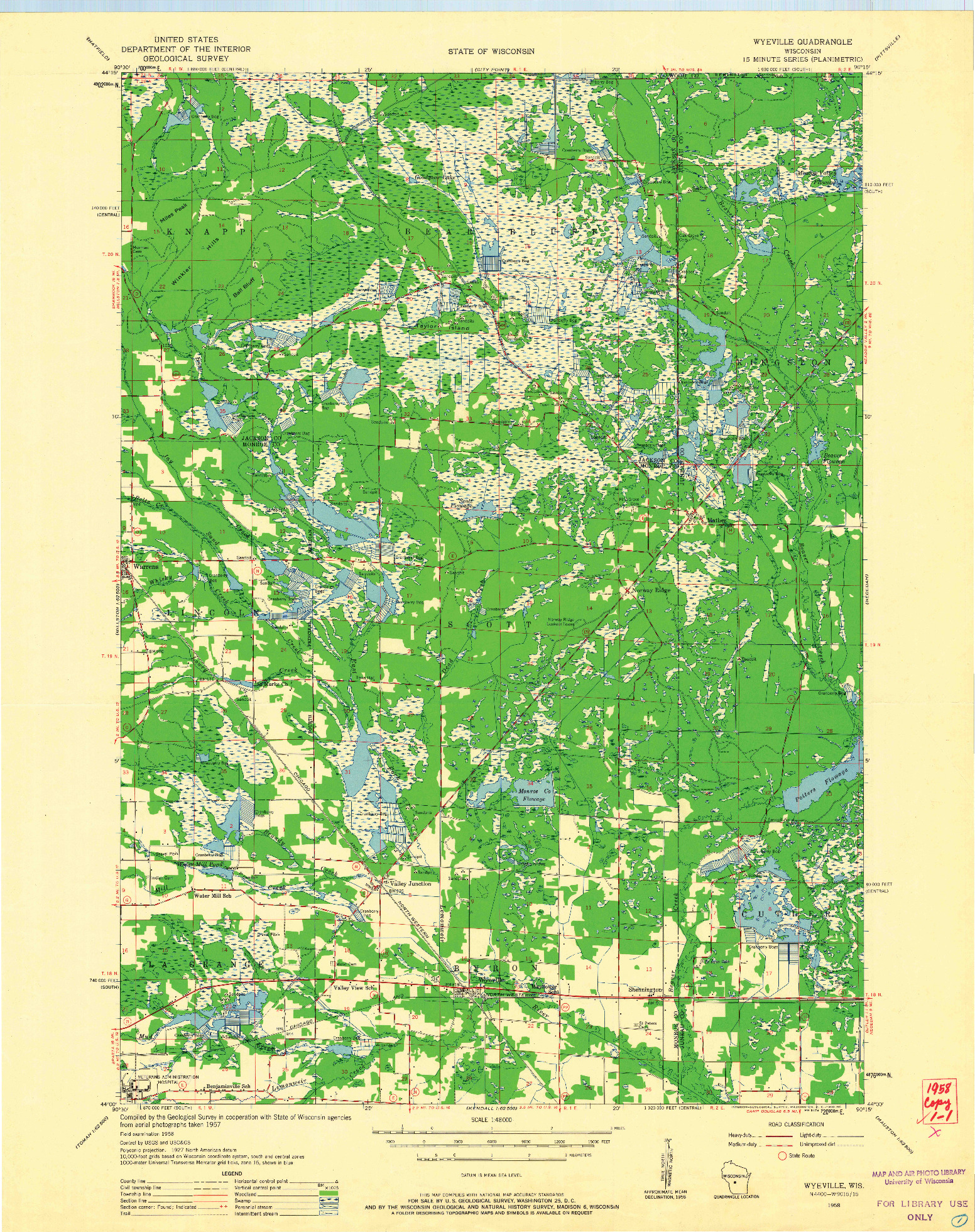 USGS 1:48000-SCALE QUADRANGLE FOR WYEVILLE, WI 1958