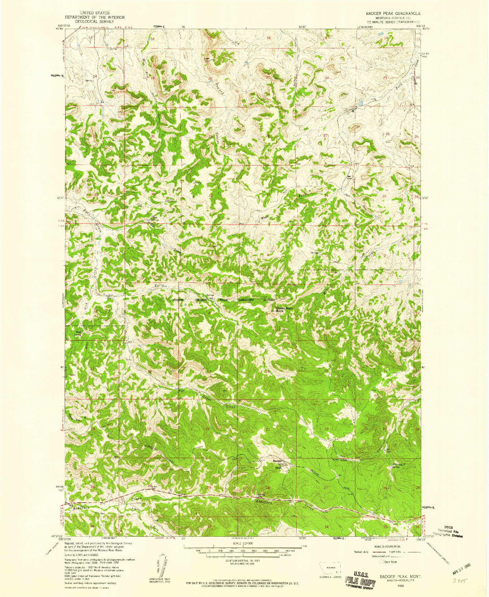 USGS 1:24000-SCALE QUADRANGLE FOR BADGER PEAK, MT 1958