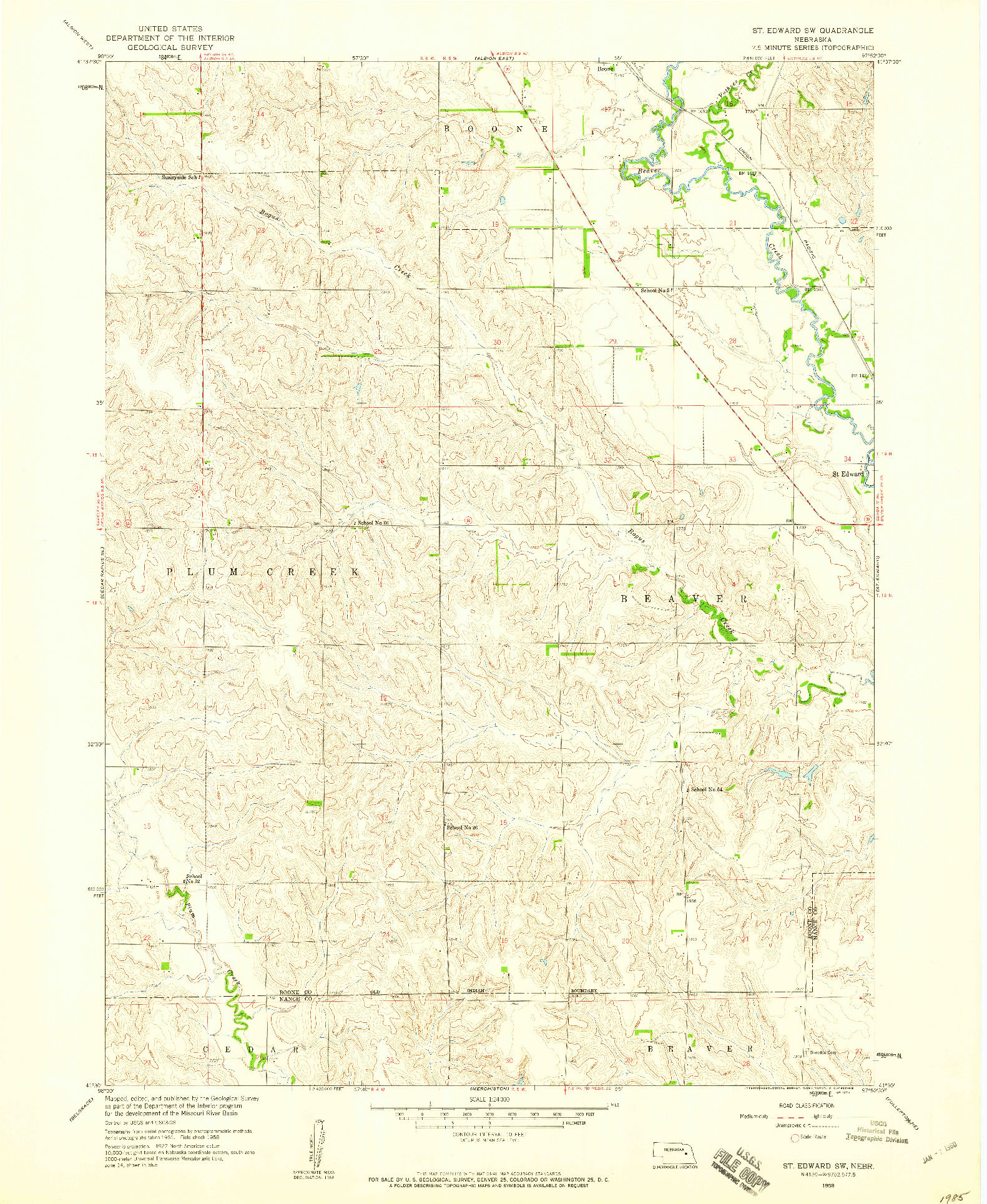 USGS 1:24000-SCALE QUADRANGLE FOR ST. EDWARD SW, NE 1958