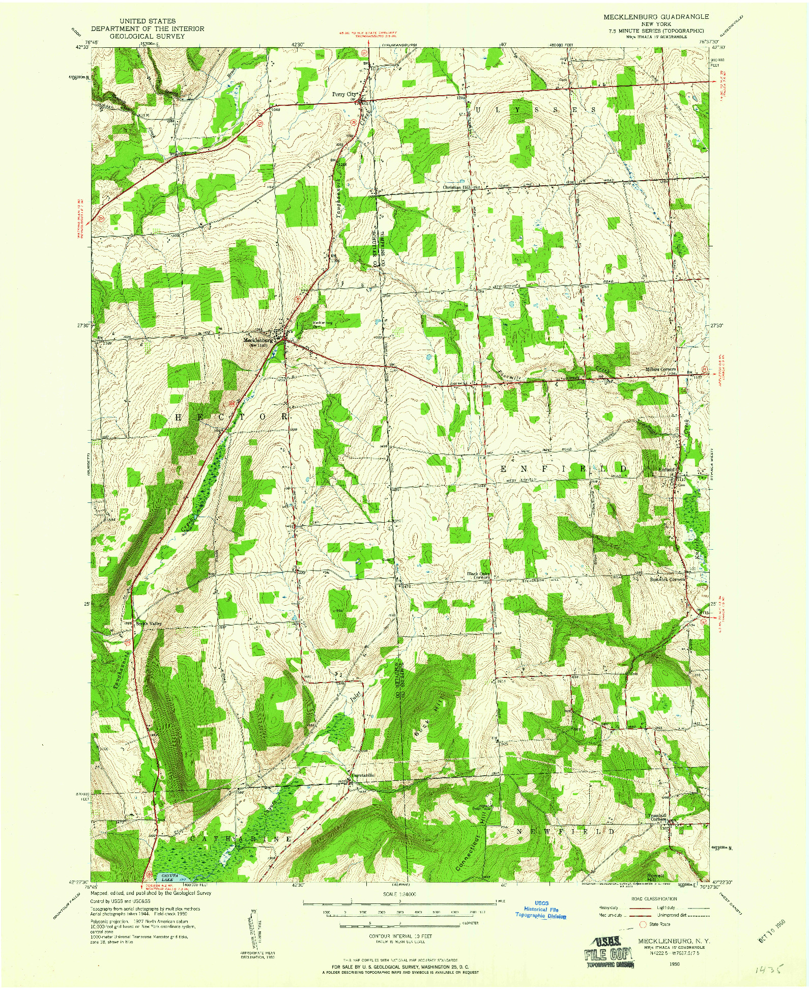 USGS 1:24000-SCALE QUADRANGLE FOR MECKLENBURG, NY 1950