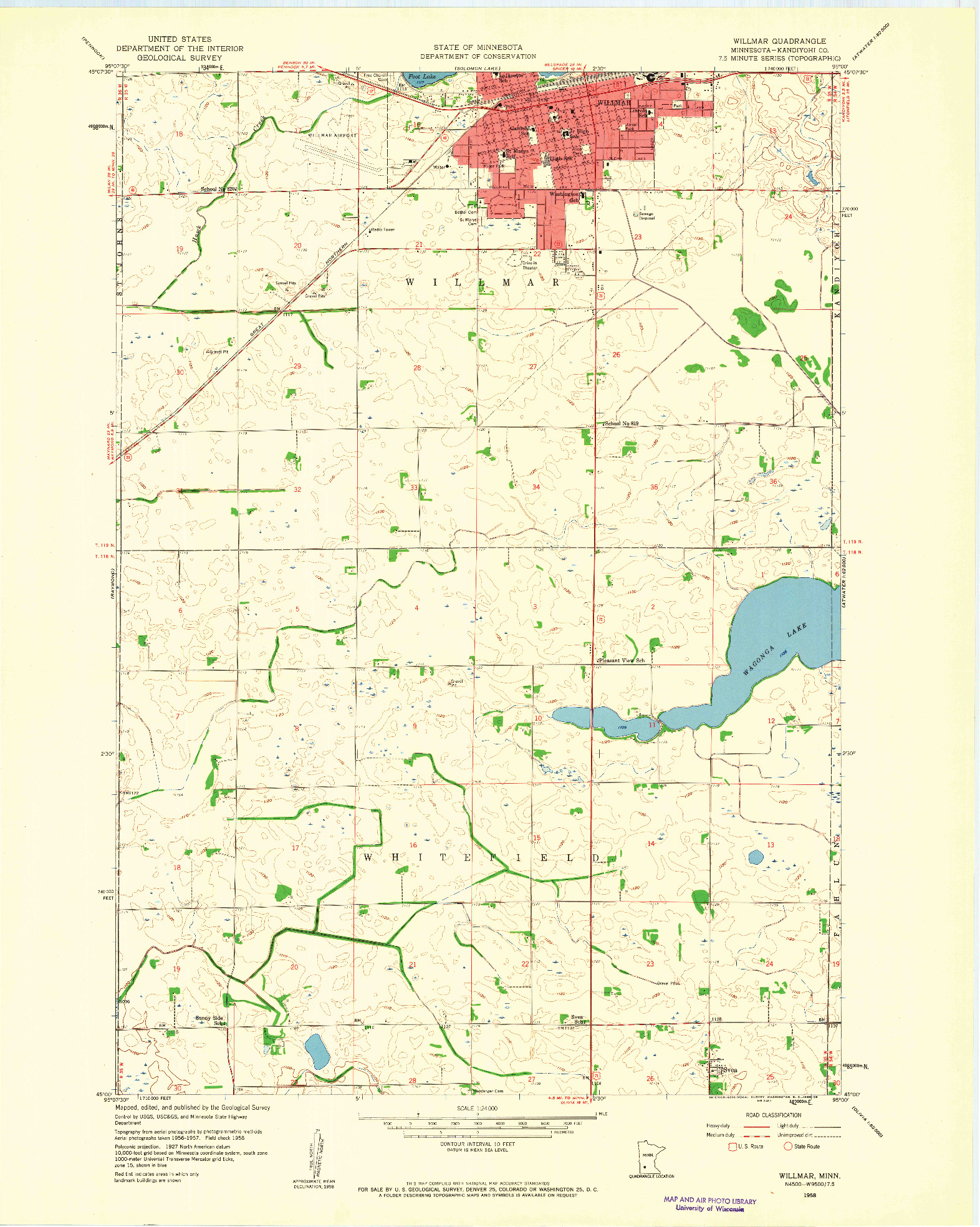 USGS 1:24000-SCALE QUADRANGLE FOR WILLMAR, MN 1958
