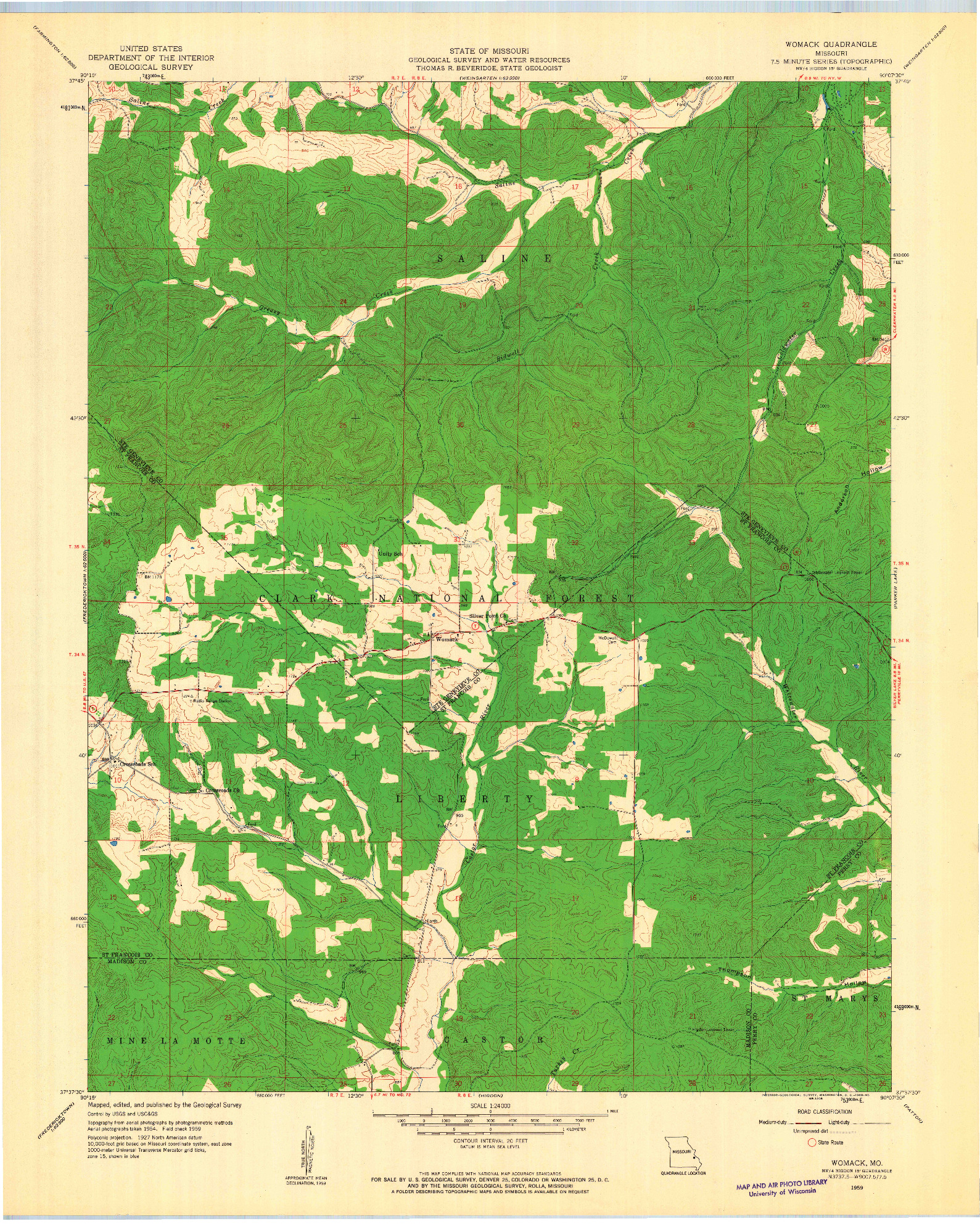 USGS 1:24000-SCALE QUADRANGLE FOR WOMACK, MO 1959
