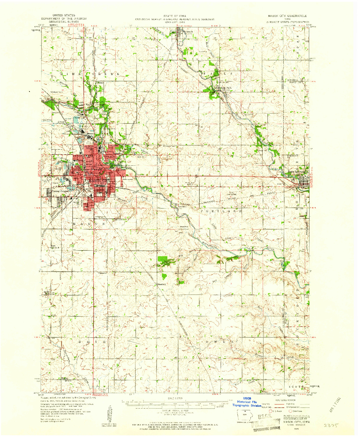 USGS 1:62500-SCALE QUADRANGLE FOR MASON CITY, IA 1959