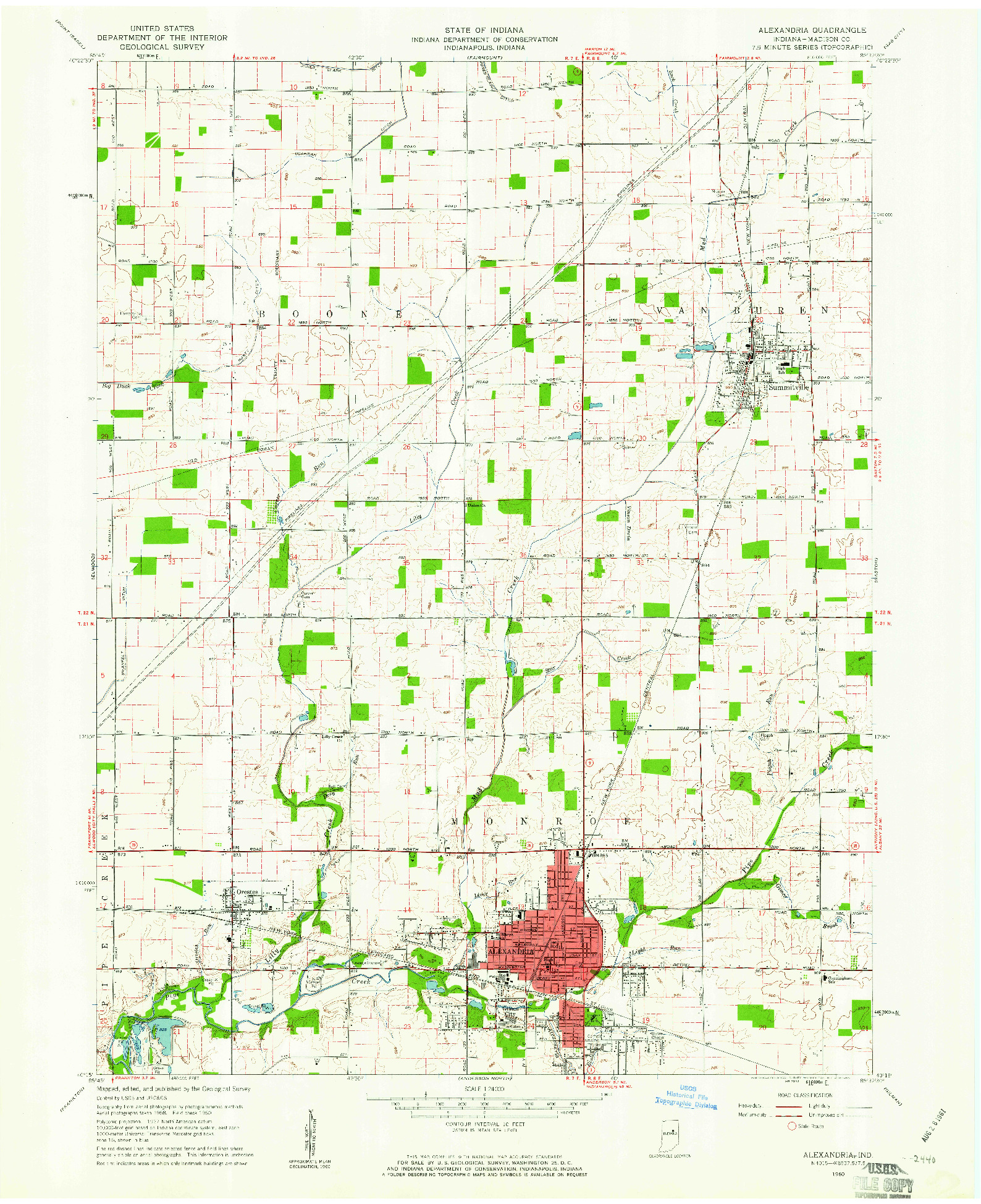 USGS 1:24000-SCALE QUADRANGLE FOR ALEXANDRIA, IN 1960