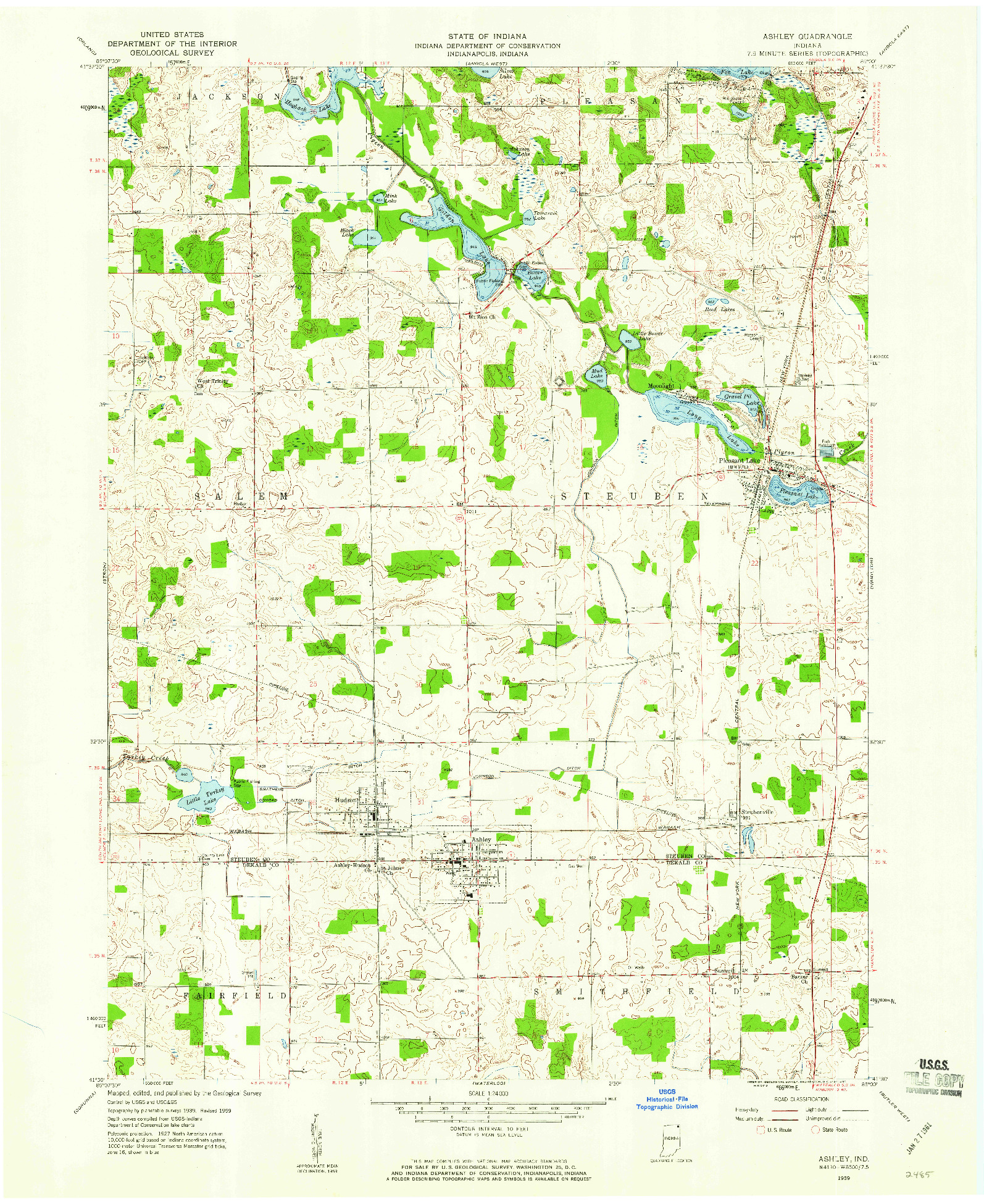 USGS 1:24000-SCALE QUADRANGLE FOR ASHLEY, IN 1959