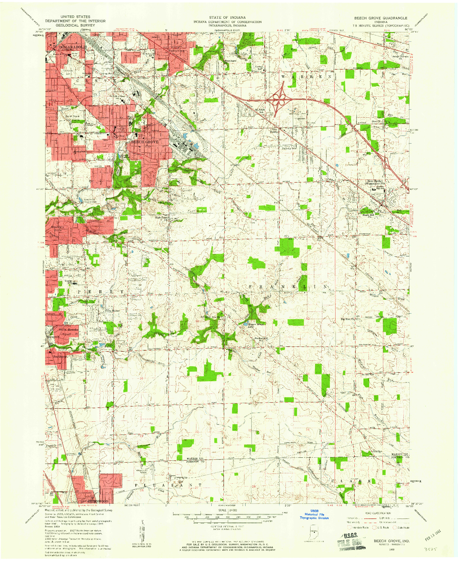 USGS 1:24000-SCALE QUADRANGLE FOR BEECH GROVE, IN 1959