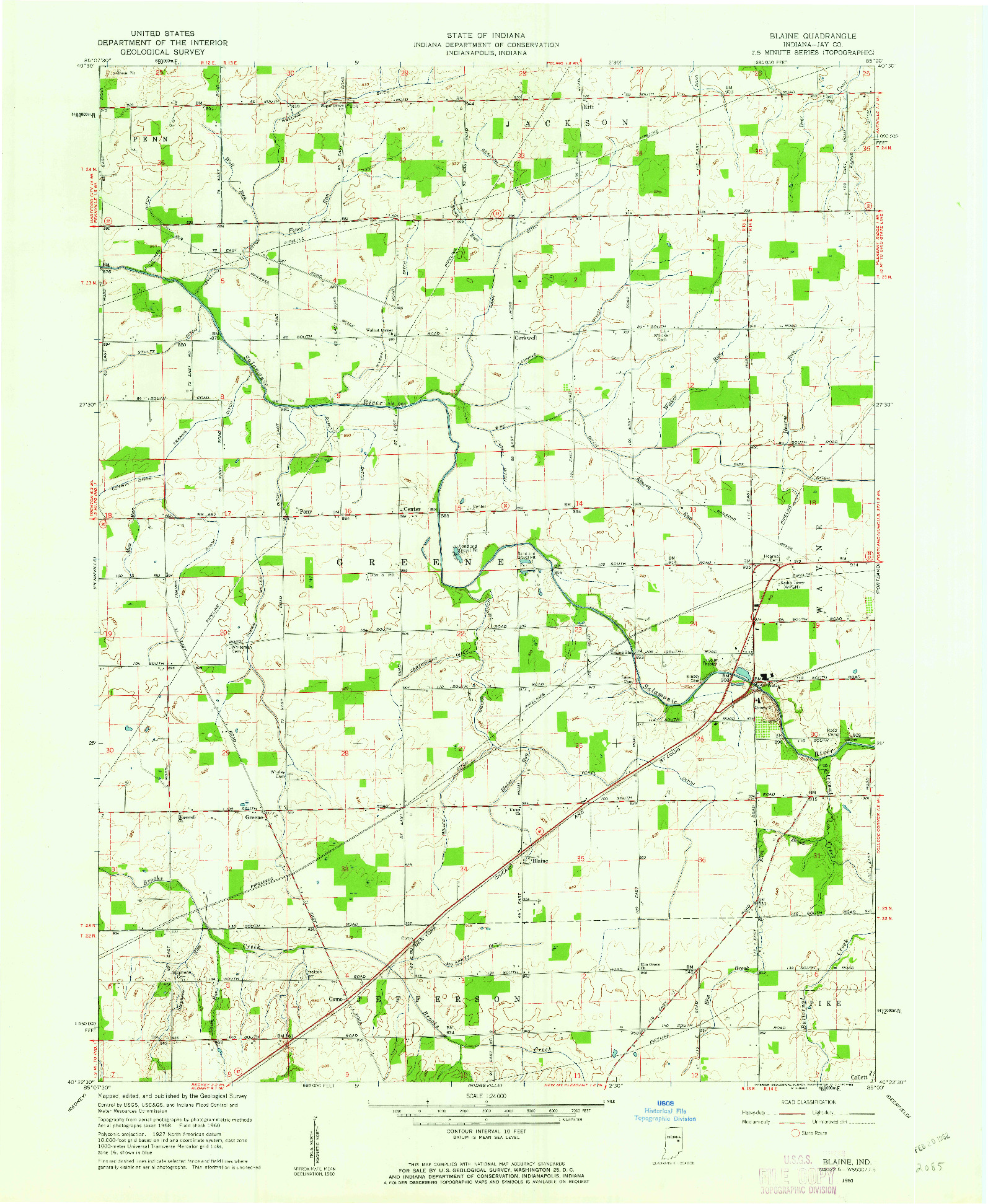 USGS 1:24000-SCALE QUADRANGLE FOR BLAINE, IN 1960