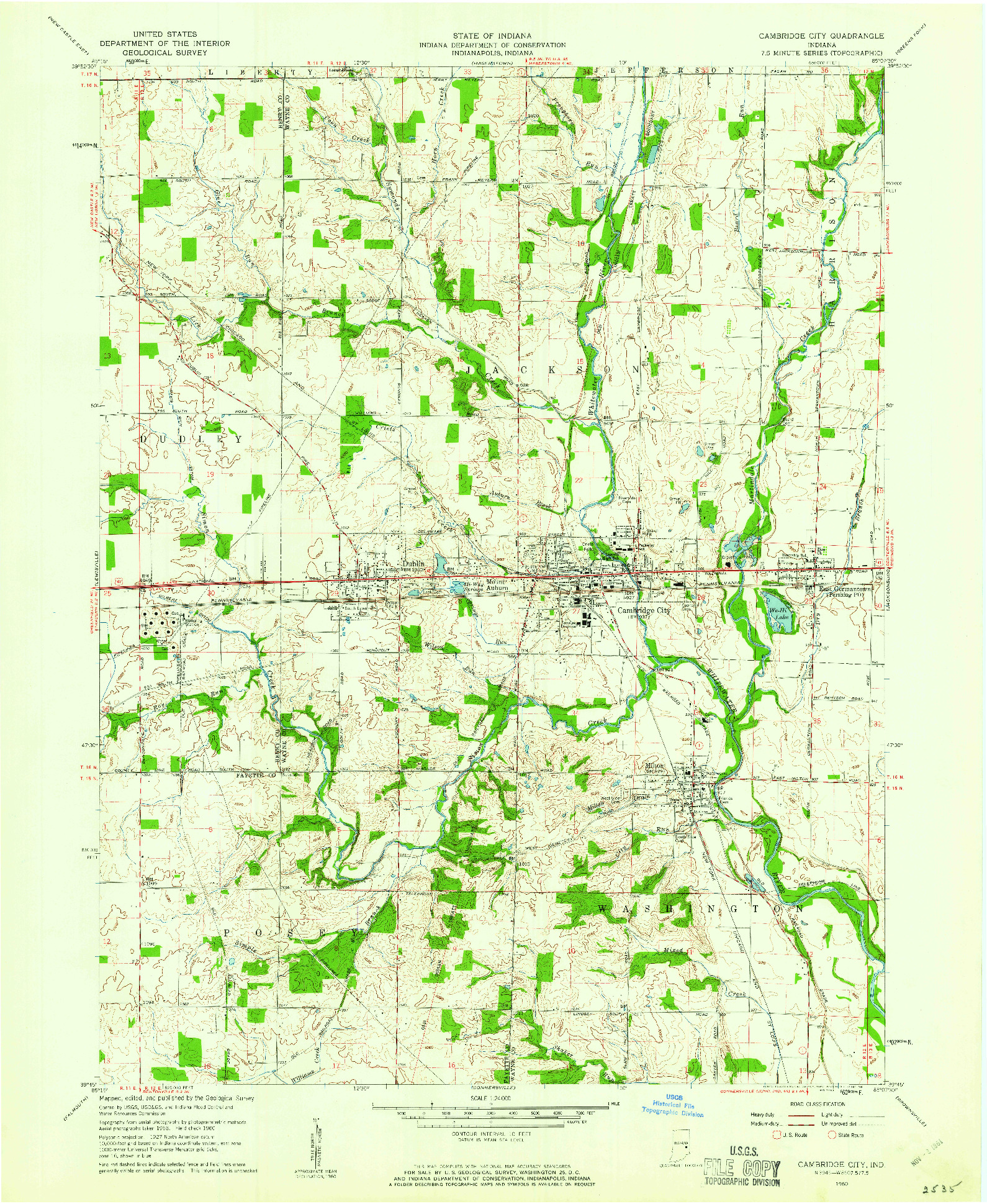 USGS 1:24000-SCALE QUADRANGLE FOR CAMBRIDGE CITY, IN 1960