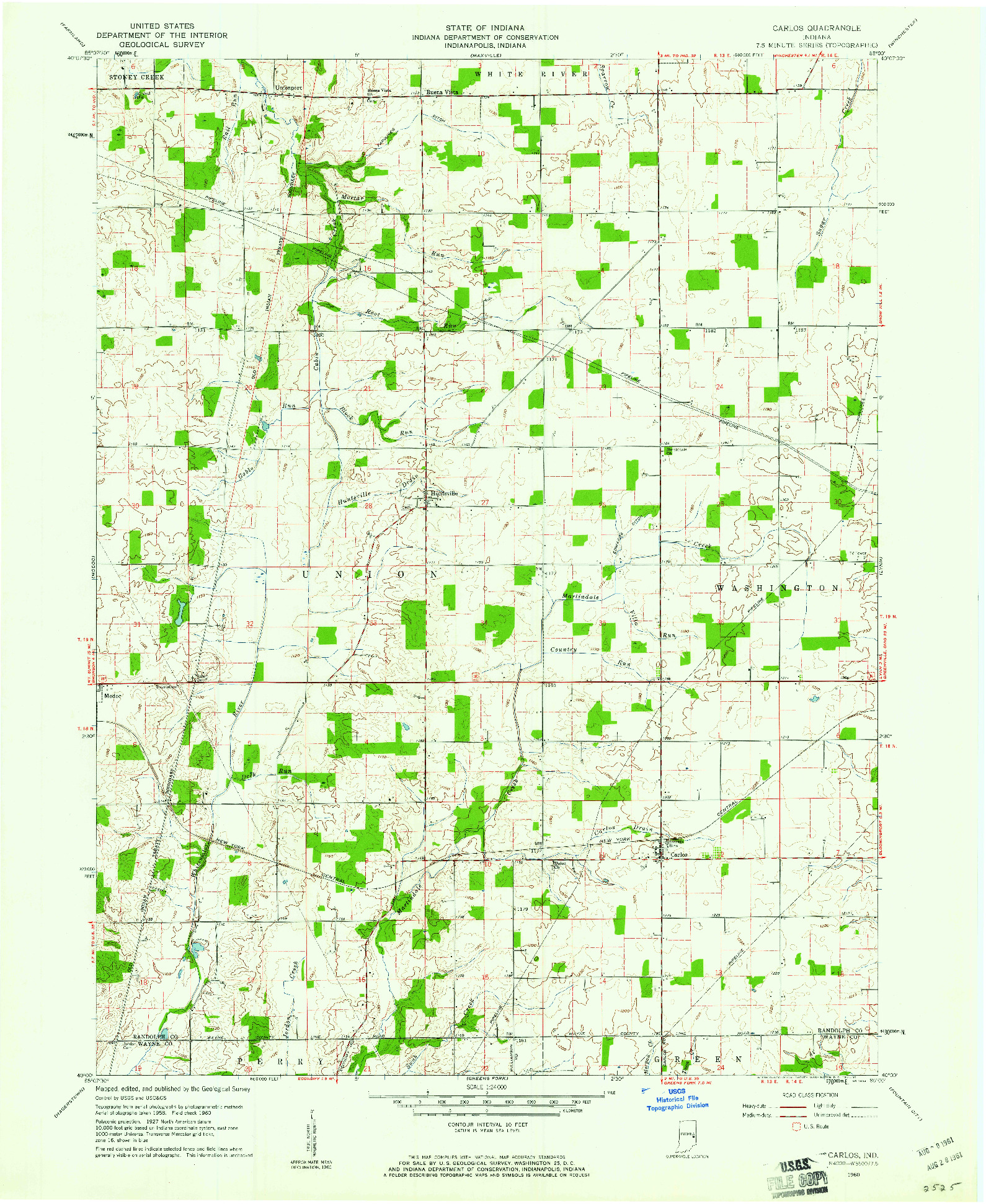 USGS 1:24000-SCALE QUADRANGLE FOR CARLOS, IN 1960