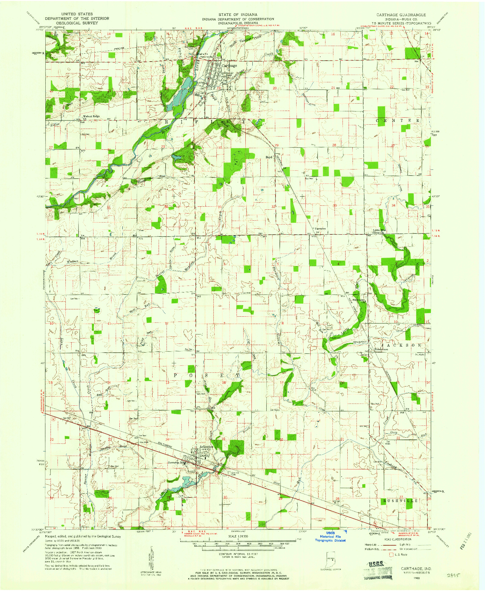 USGS 1:24000-SCALE QUADRANGLE FOR CARTHAGE, IN 1960