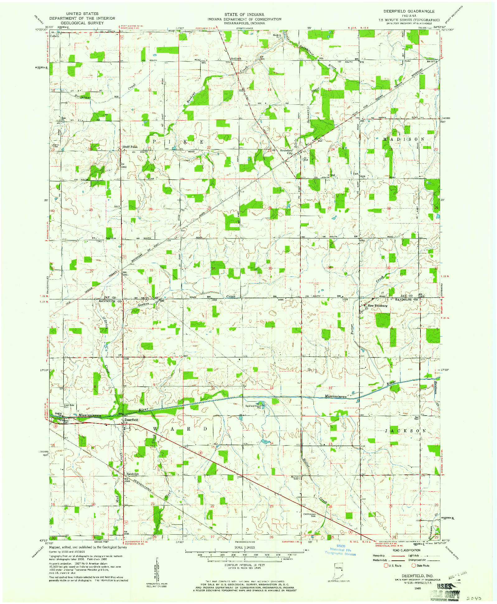 USGS 1:24000-SCALE QUADRANGLE FOR DEERFIELD, IN 1960