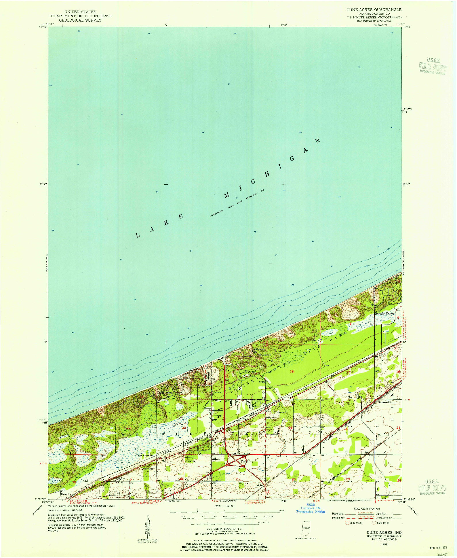 USGS 1:24000-SCALE QUADRANGLE FOR DUNE ACRES, IN 1953