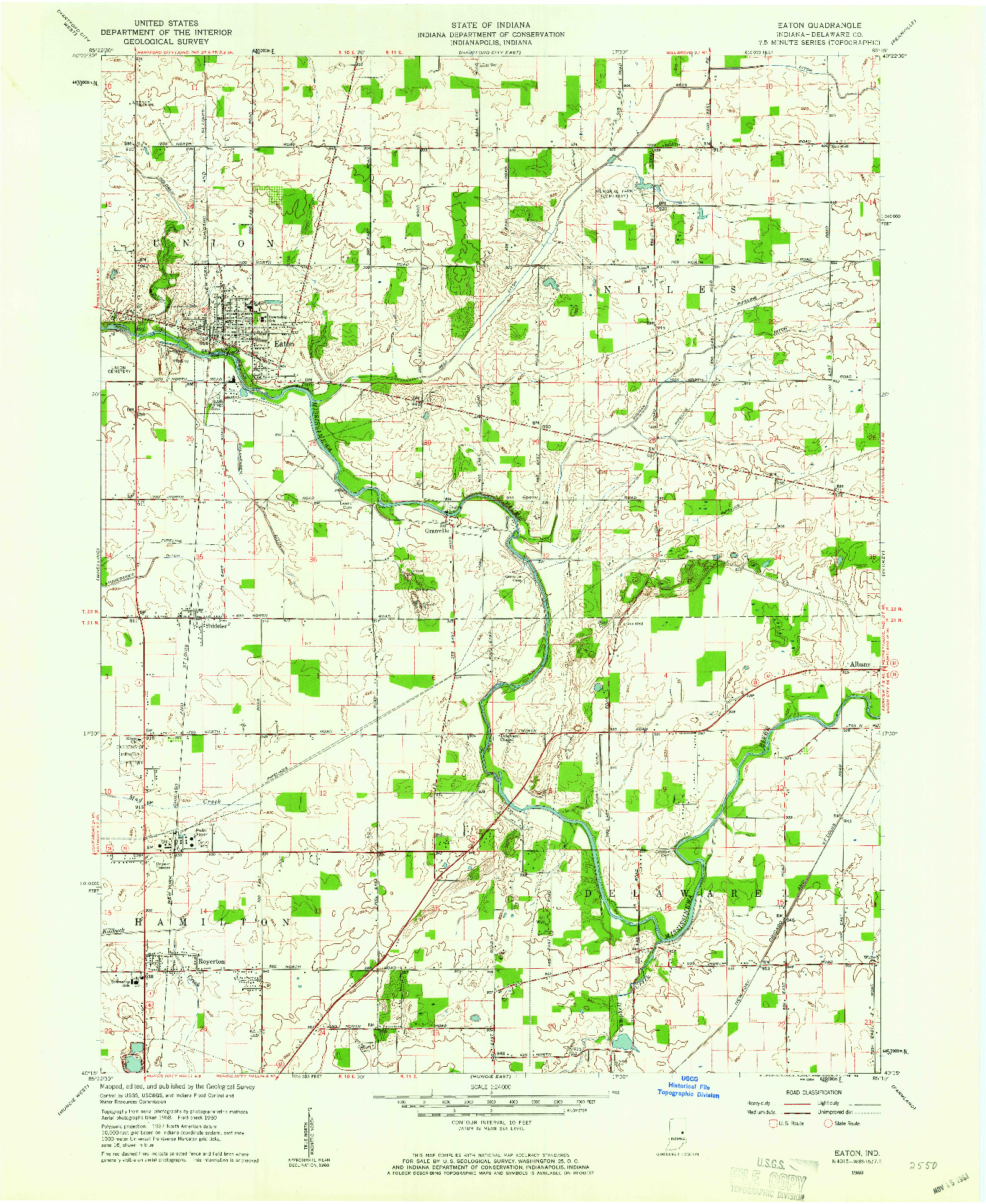 USGS 1:24000-SCALE QUADRANGLE FOR EATON, IN 1960