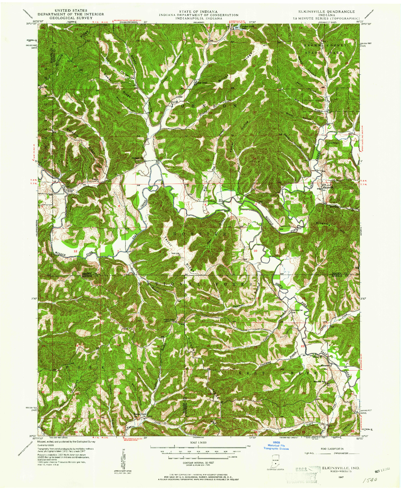 USGS 1:24000-SCALE QUADRANGLE FOR ELKINSVILLE, IN 1947