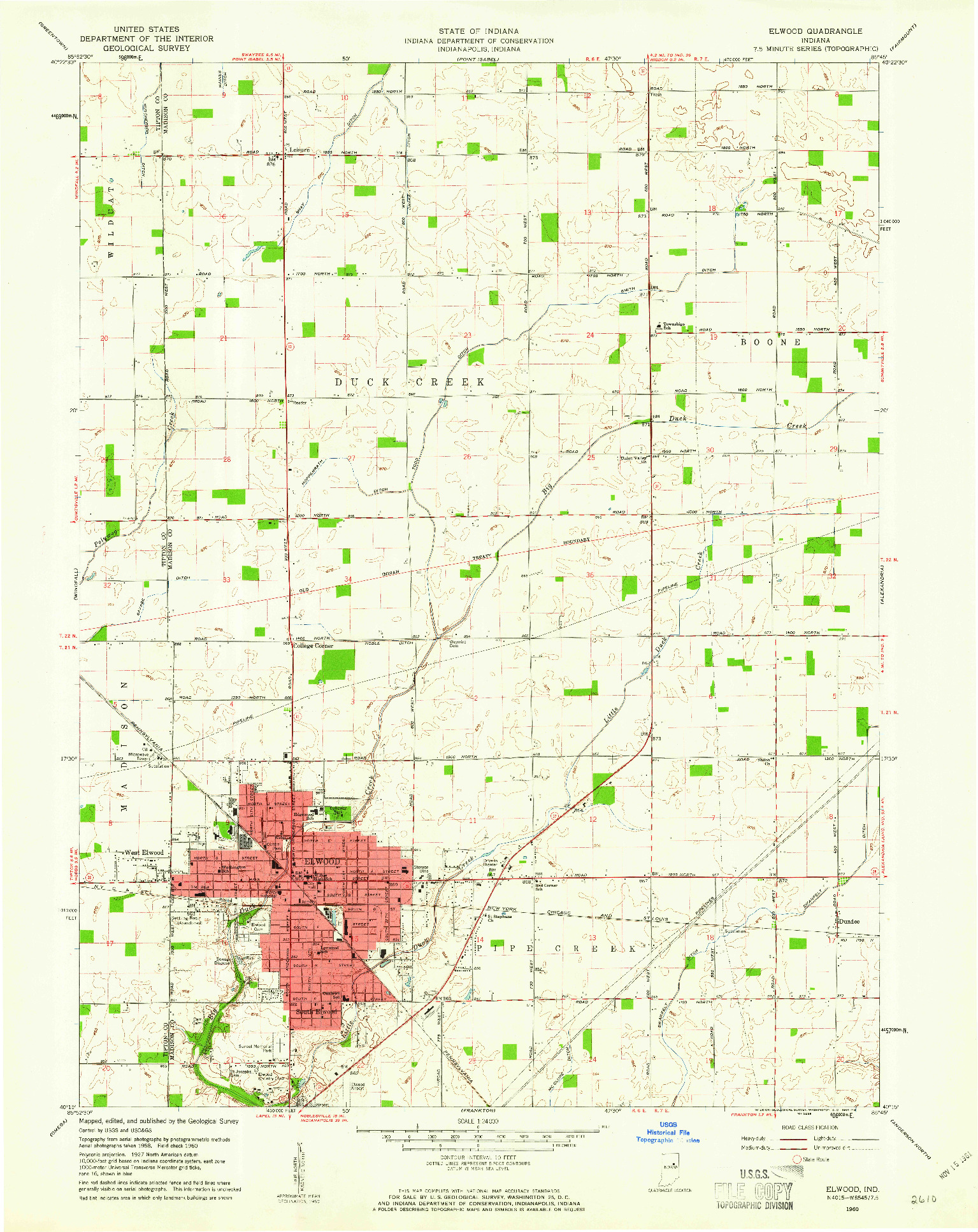 USGS 1:24000-SCALE QUADRANGLE FOR ELWOOD, IN 1960