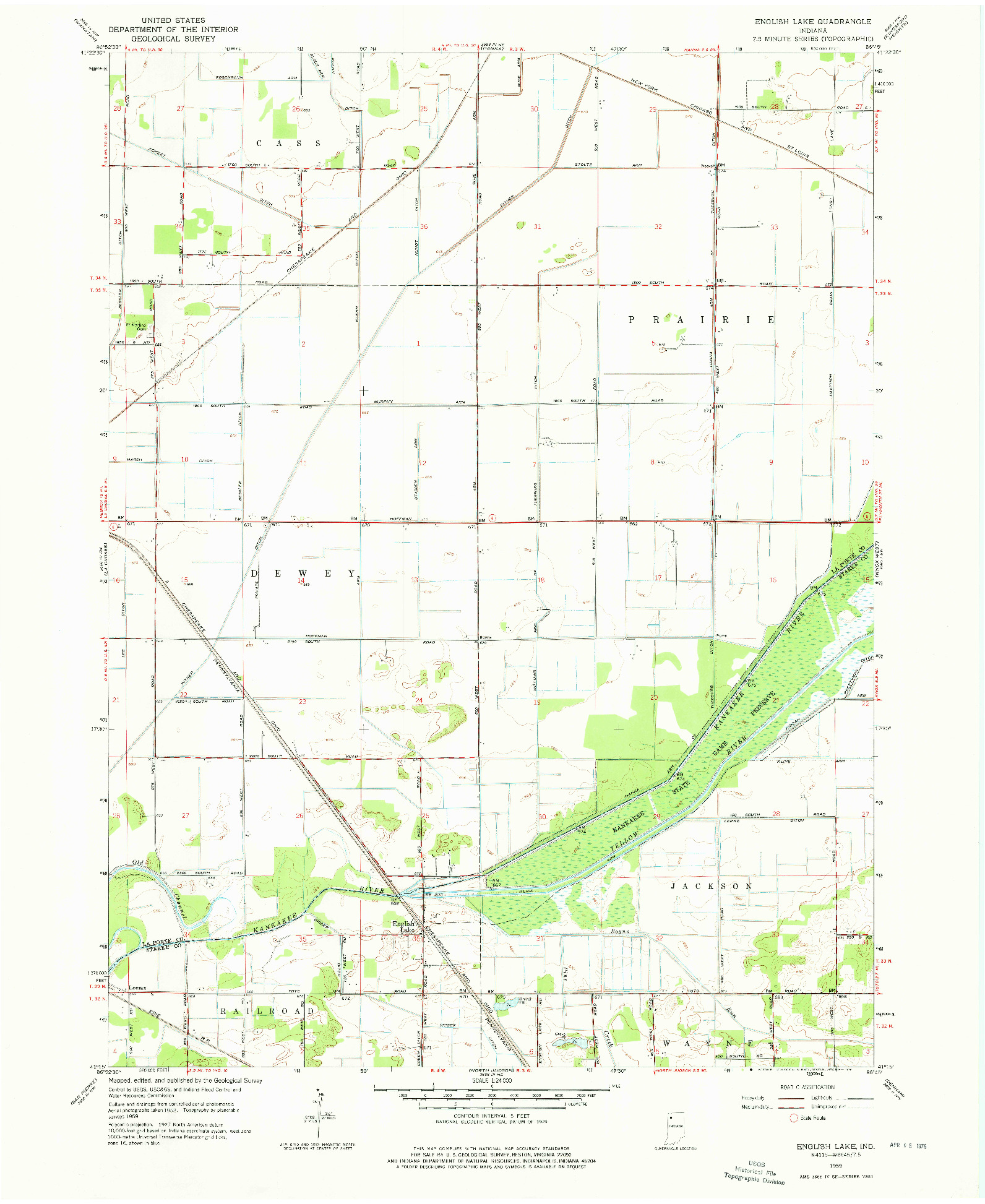 USGS 1:24000-SCALE QUADRANGLE FOR ENGLISH LAKE, IN 1959