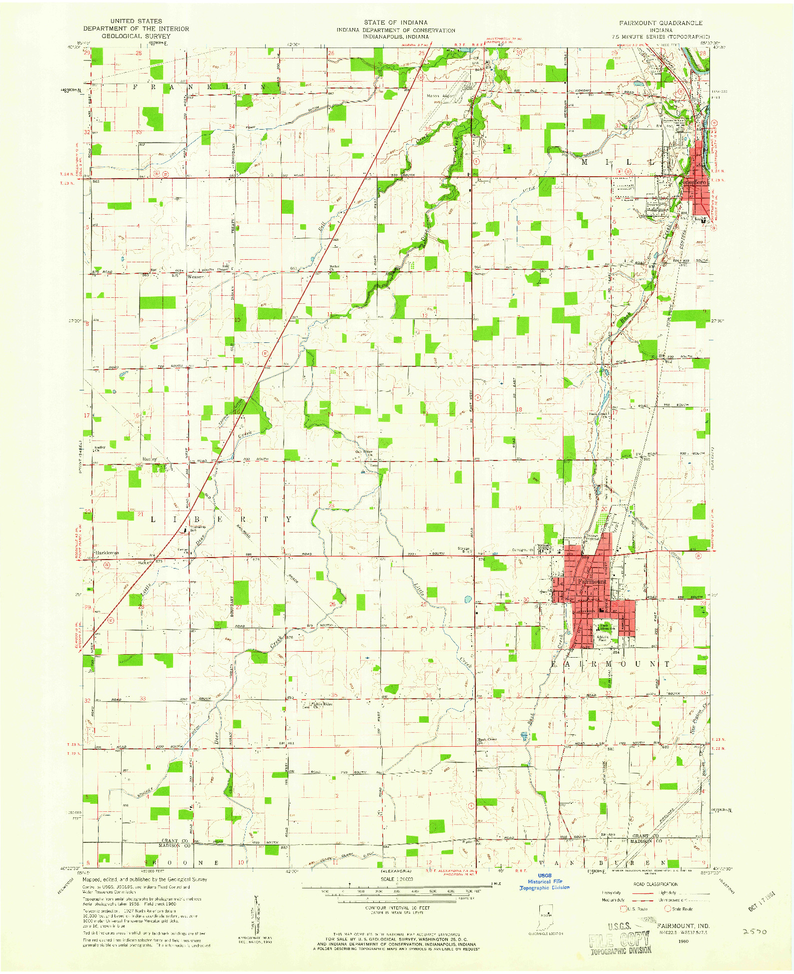 USGS 1:24000-SCALE QUADRANGLE FOR FAIRMOUNT, IN 1960