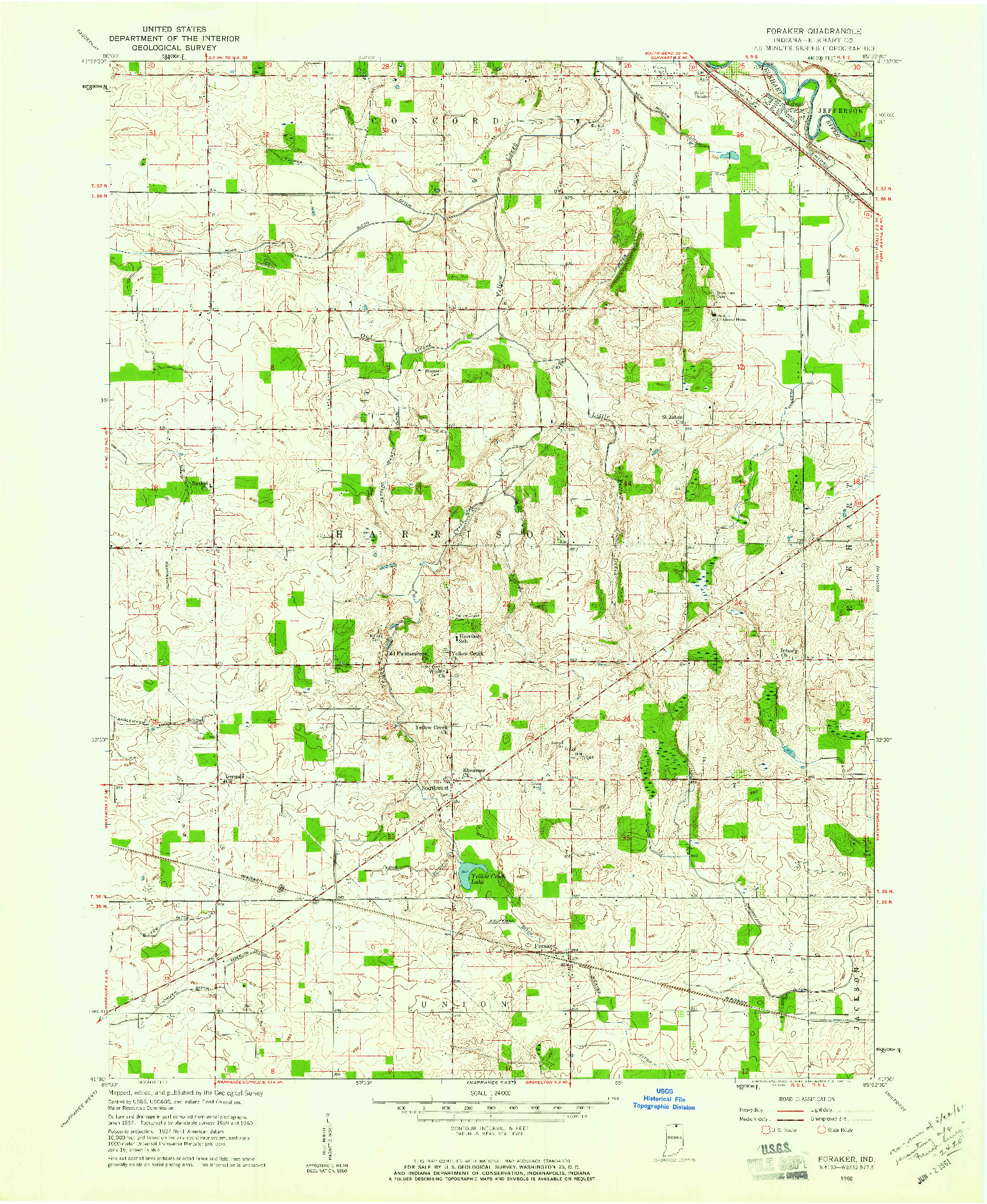 USGS 1:24000-SCALE QUADRANGLE FOR FORAKER, IN 1960