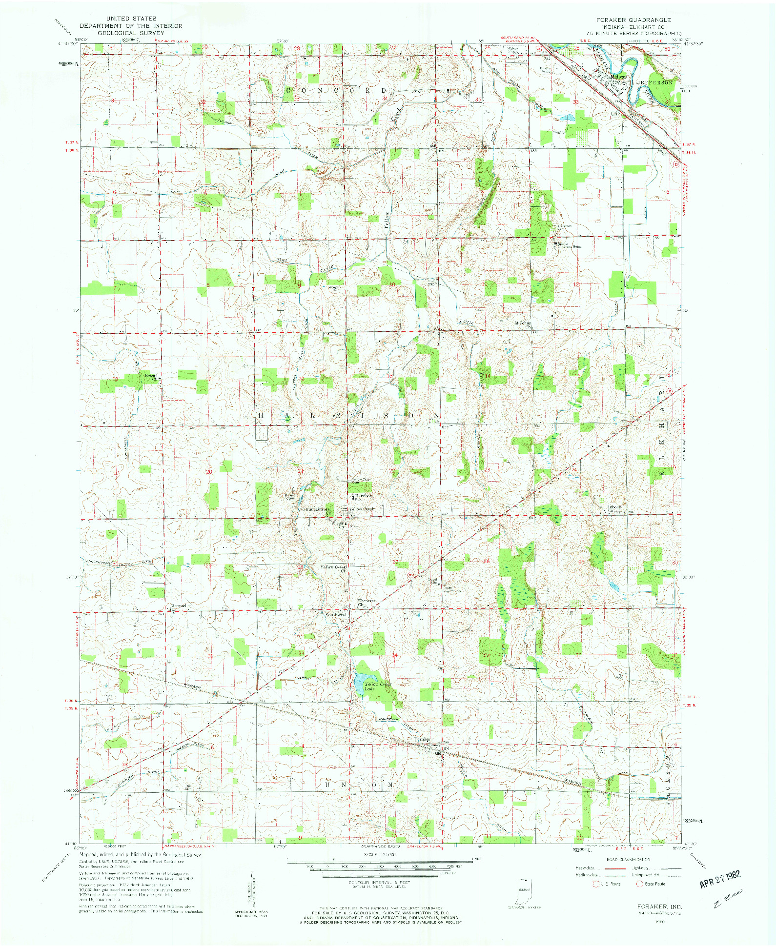 USGS 1:24000-SCALE QUADRANGLE FOR FORAKER, IN 1960