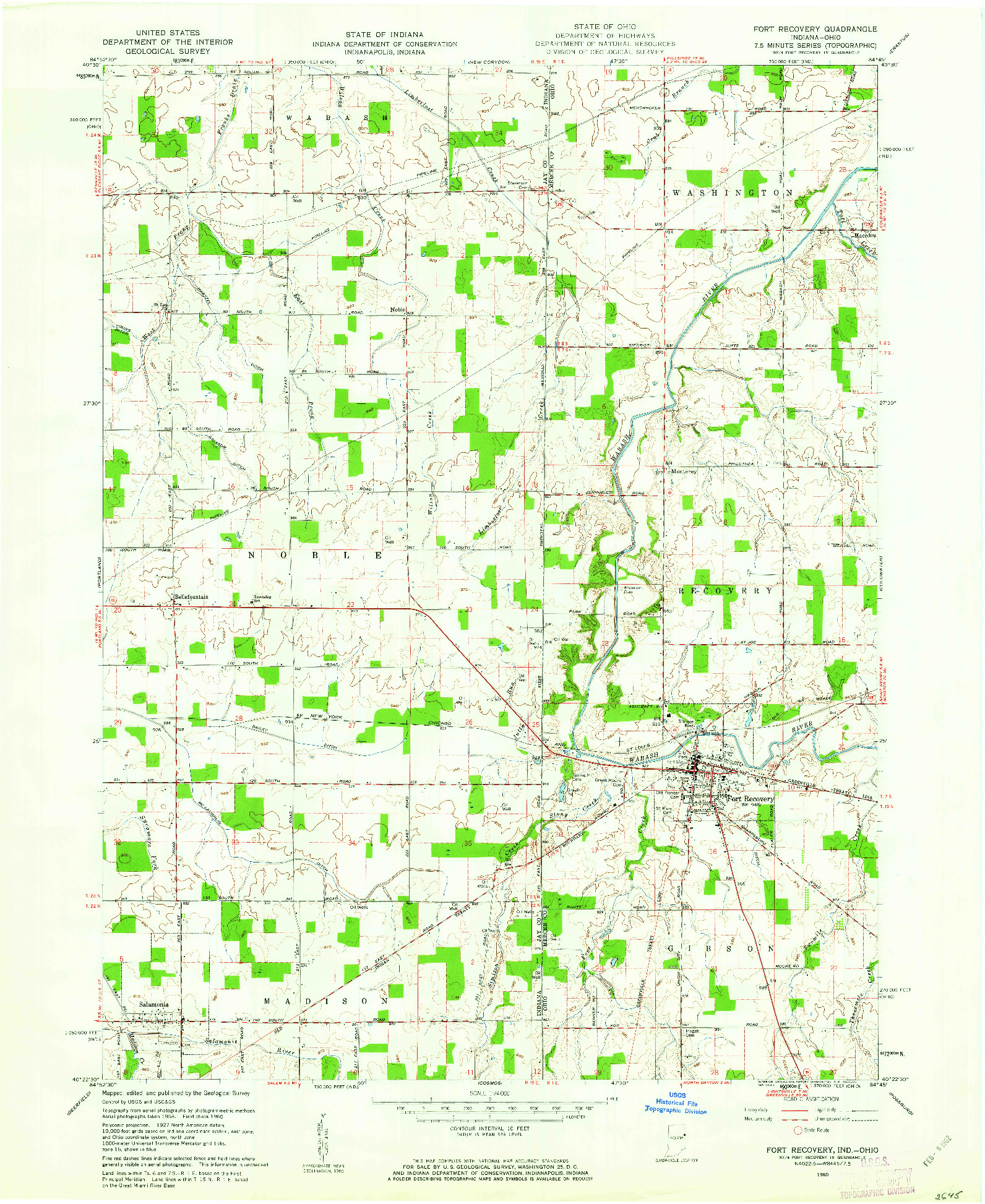 USGS 1:24000-SCALE QUADRANGLE FOR FORT RECOVERY, IN 1960