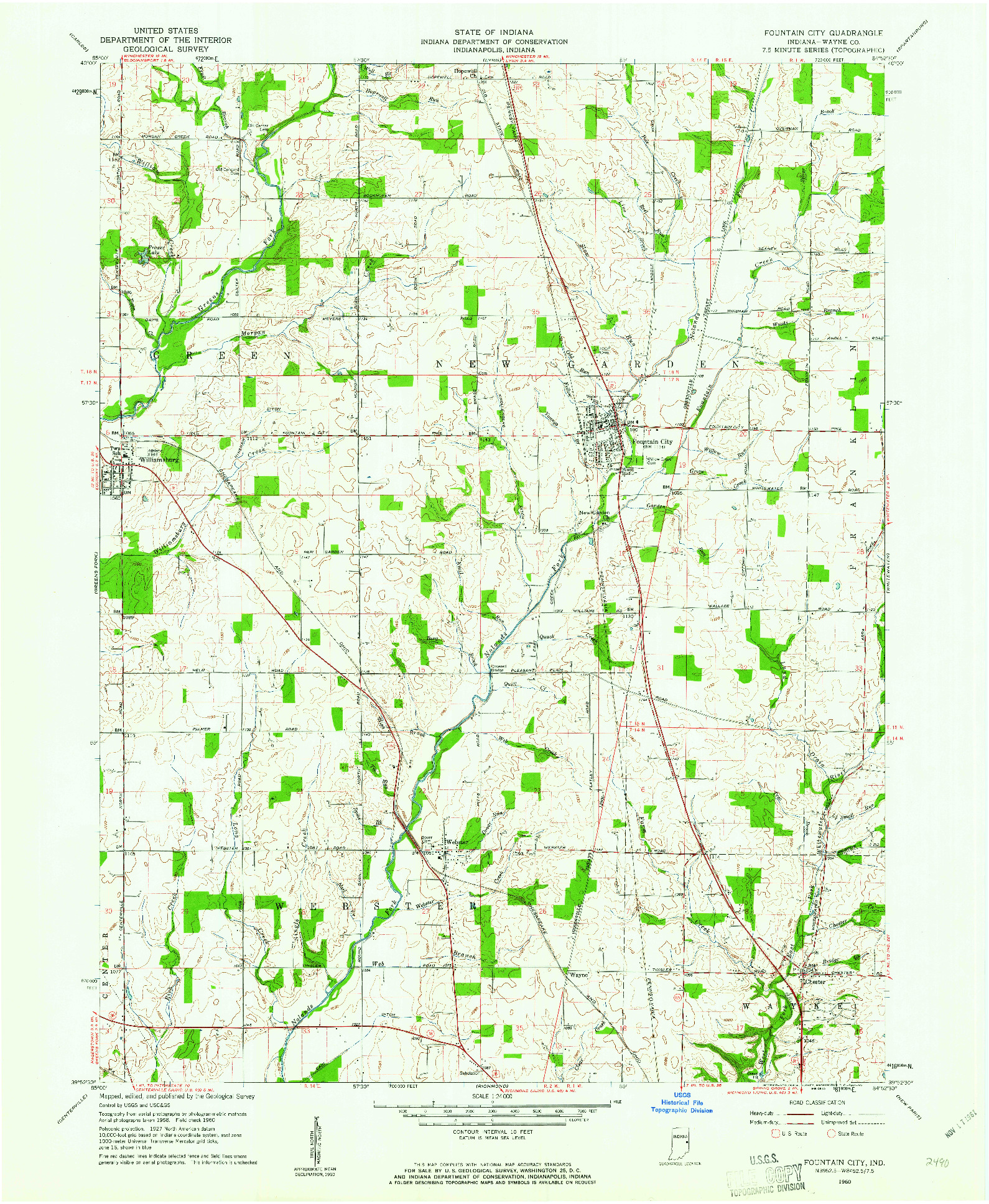 USGS 1:24000-SCALE QUADRANGLE FOR FOUNTAIN CITY, IN 1960