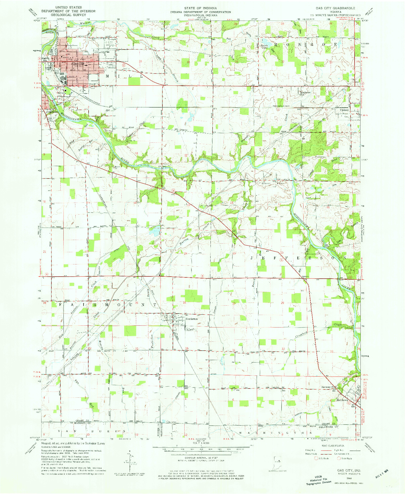 USGS 1:24000-SCALE QUADRANGLE FOR GAS CITY, IN 1960