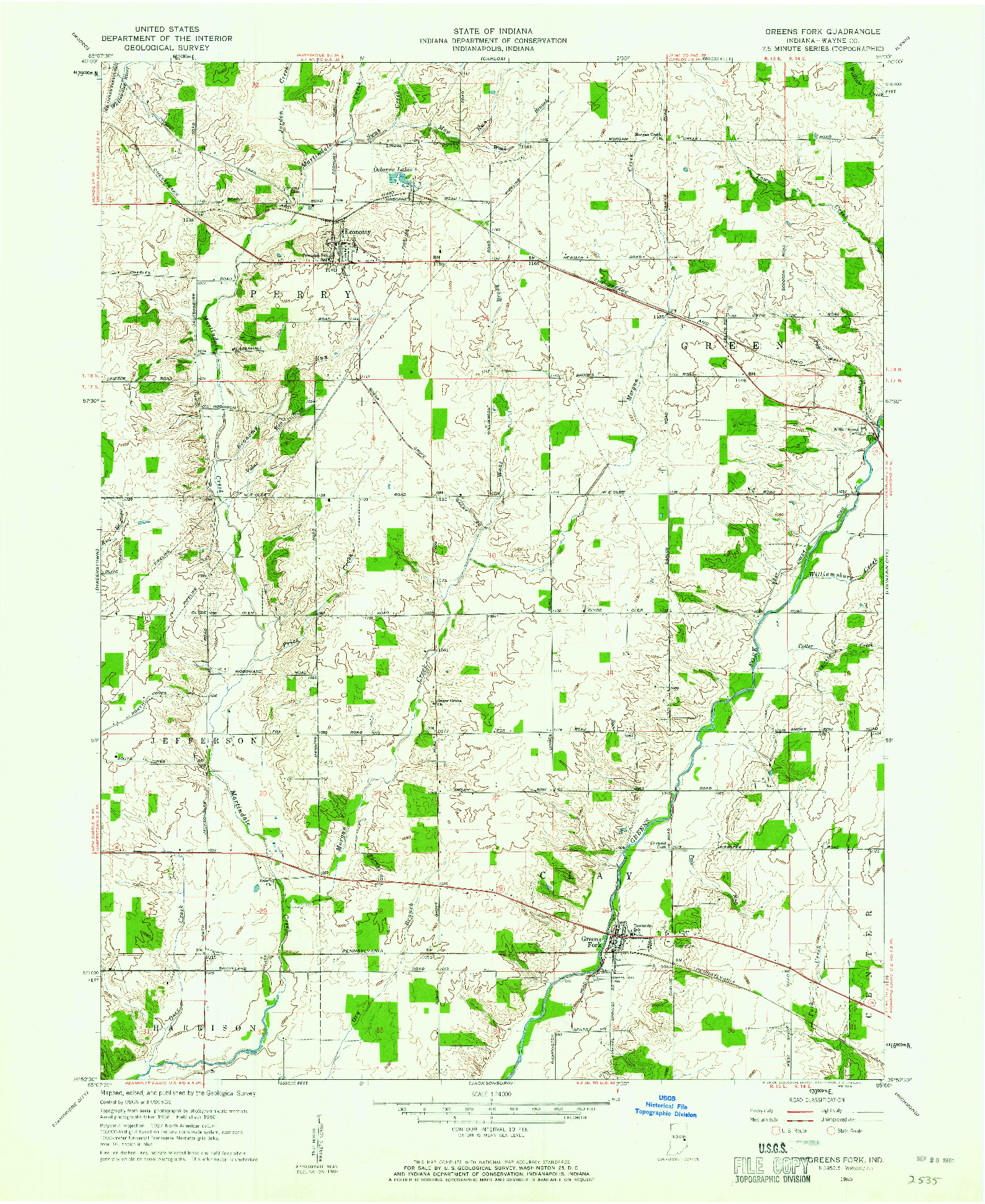 USGS 1:24000-SCALE QUADRANGLE FOR GREENS FORK, IN 1960