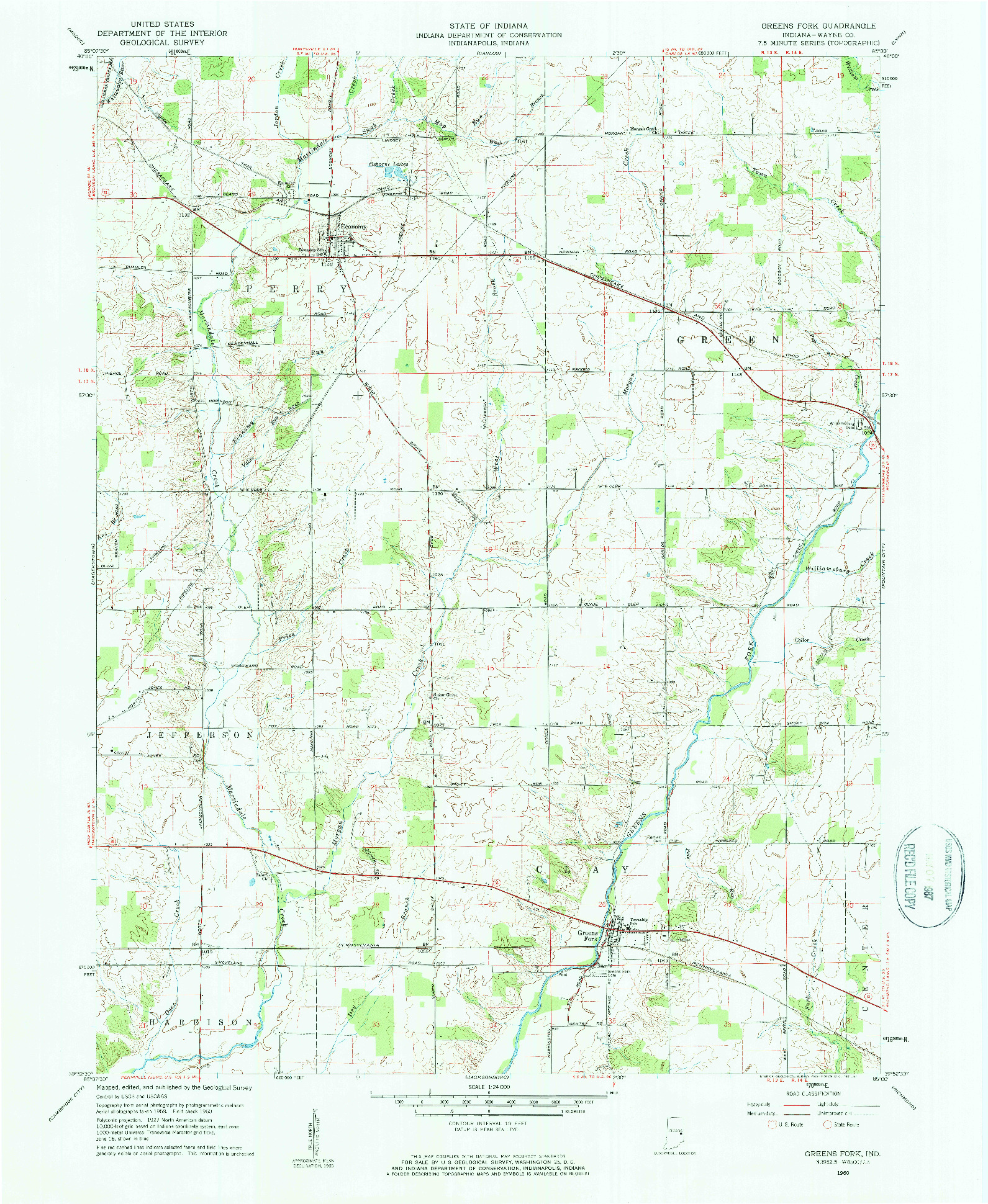 USGS 1:24000-SCALE QUADRANGLE FOR GREENS FORK, IN 1960