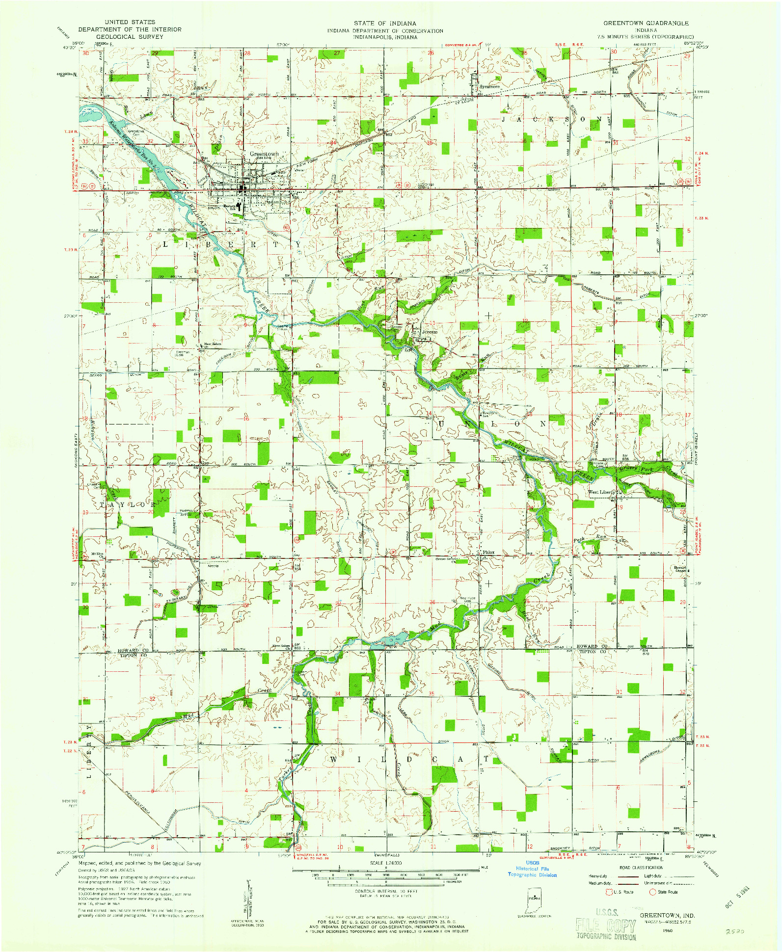 USGS 1:24000-SCALE QUADRANGLE FOR GREENTOWN, IN 1960