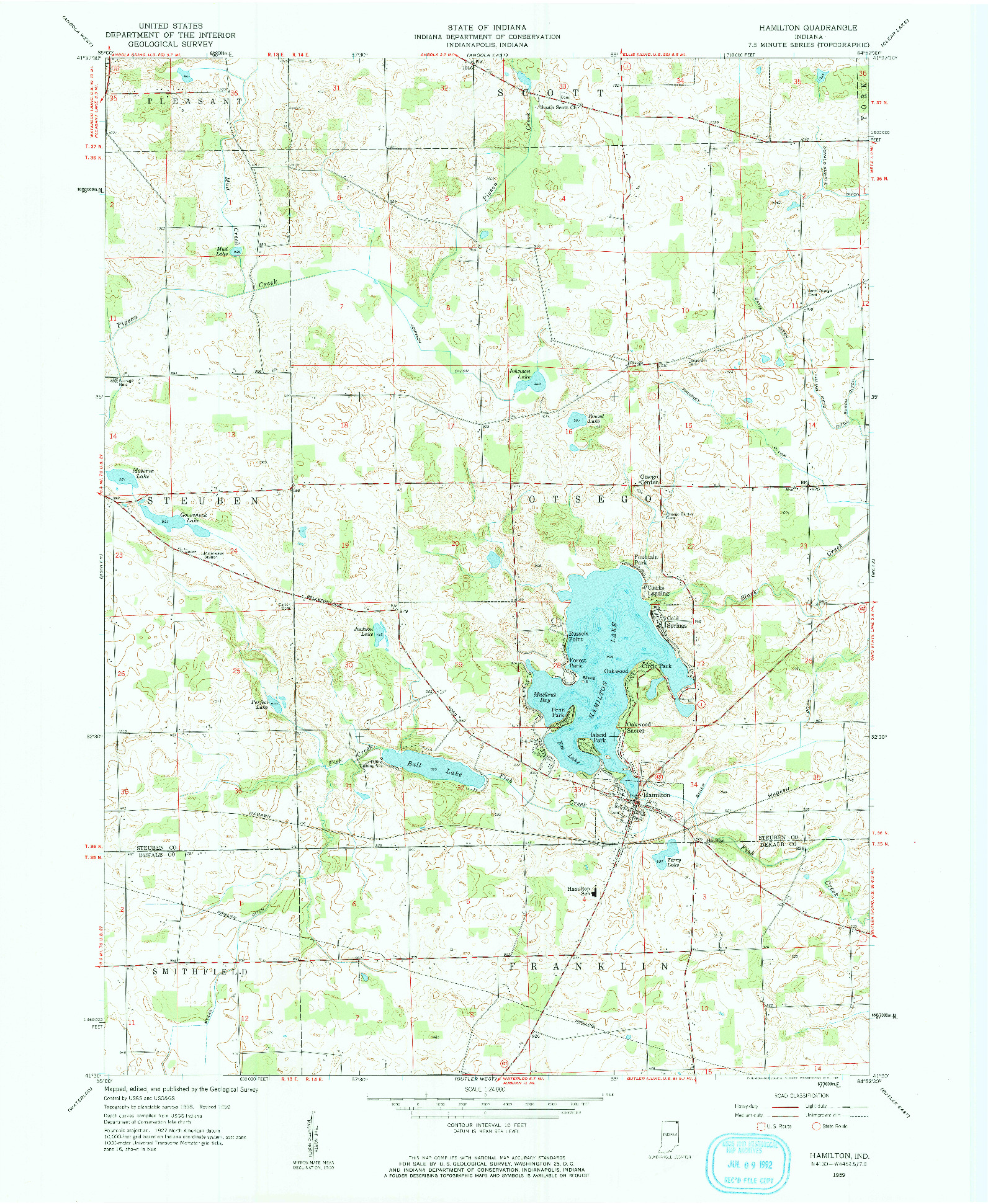 USGS 1:24000-SCALE QUADRANGLE FOR HAMILTON, IN 1959