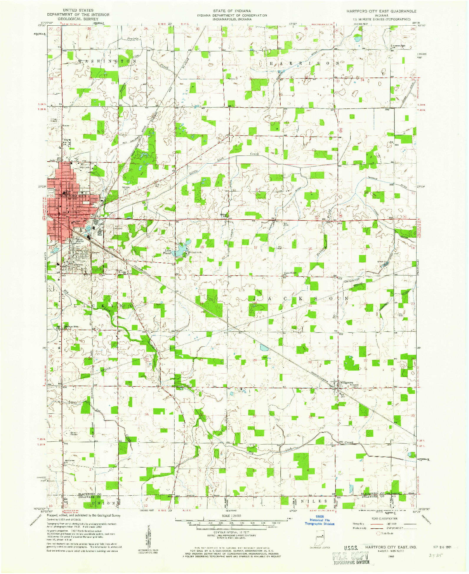 USGS 1:24000-SCALE QUADRANGLE FOR HARTFORD CITY EAST, IN 1960