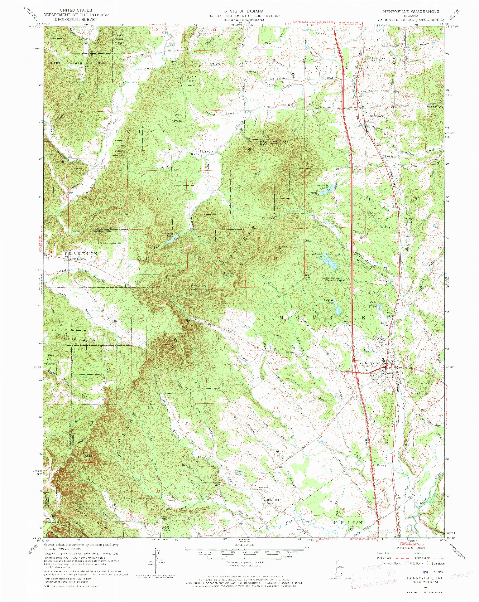 USGS 1:24000-SCALE QUADRANGLE FOR HENRYVILLE, IN 1960