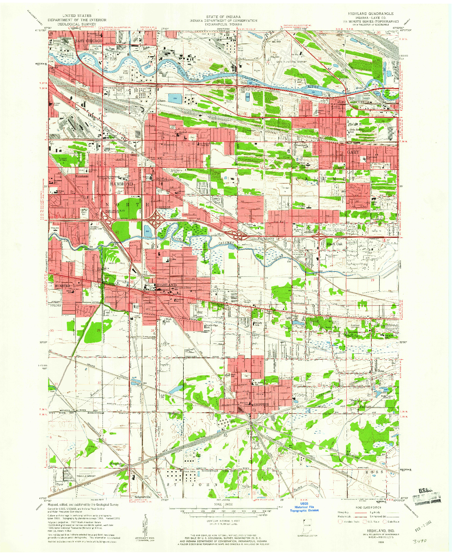 USGS 1:24000-SCALE QUADRANGLE FOR HIGHLAND, IN 1959