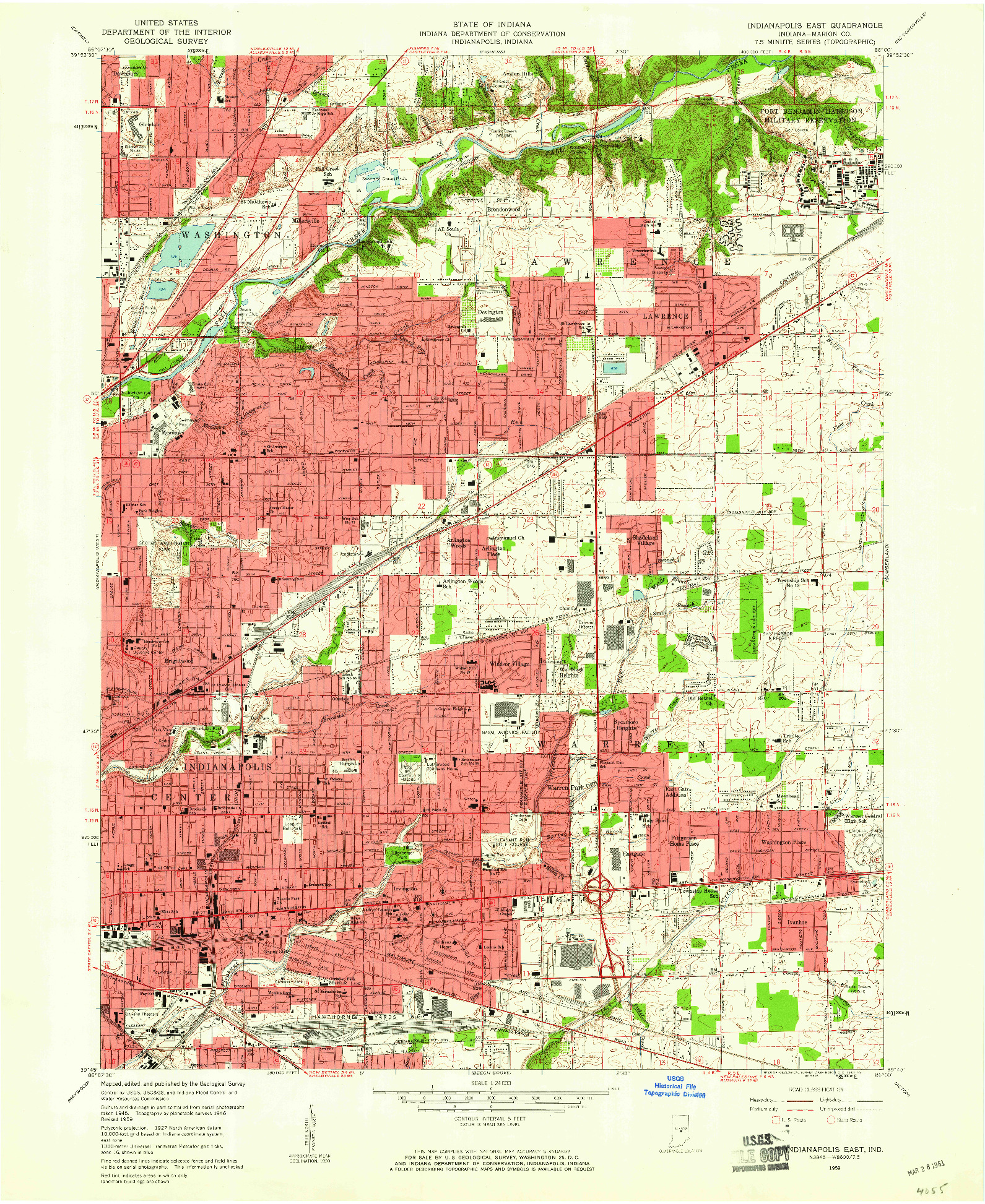 USGS 1:24000-SCALE QUADRANGLE FOR INDIANAPOLIS EAST, IN 1959
