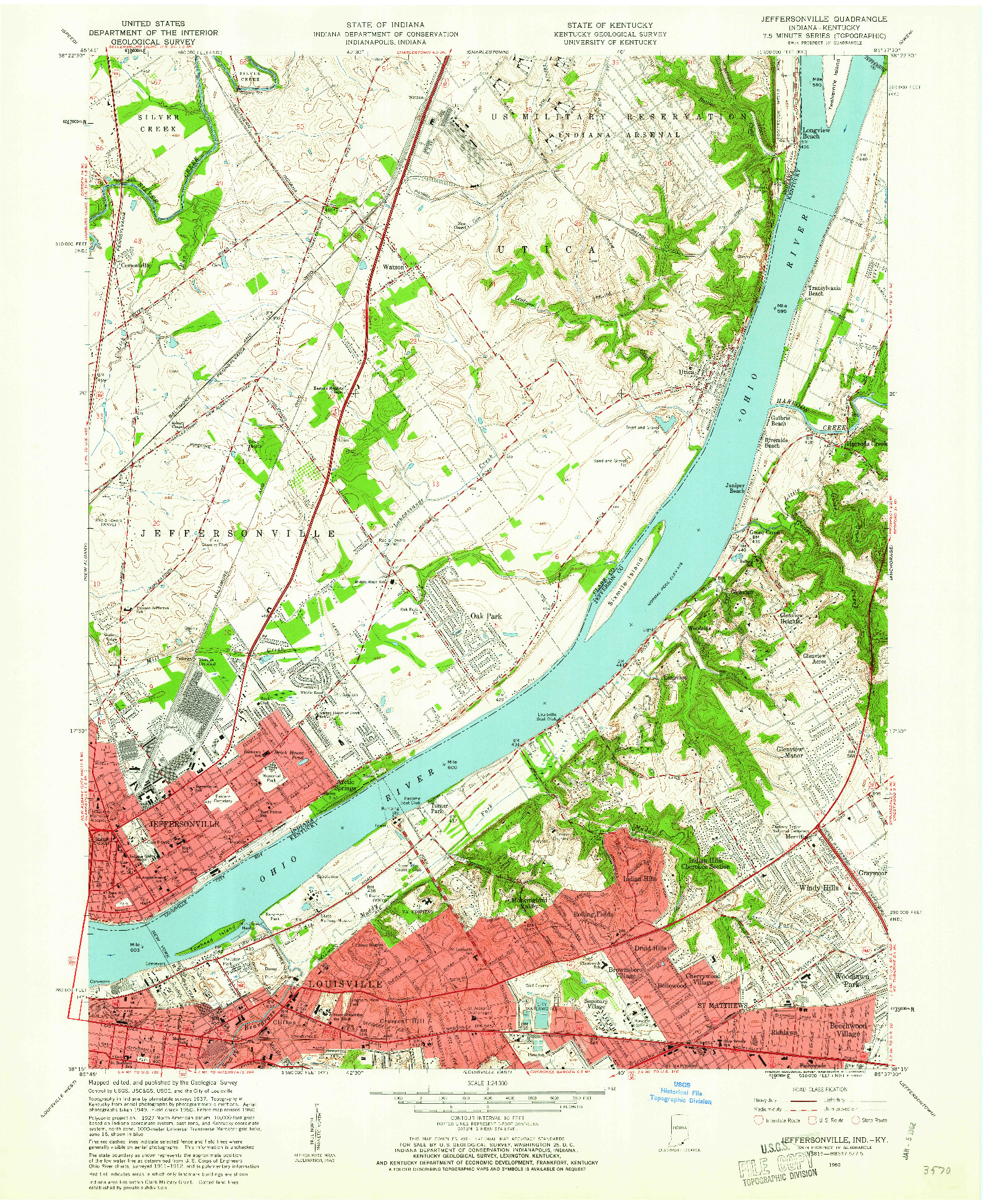 USGS 1:24000-SCALE QUADRANGLE FOR JEFFERSONVILLE, IN 1960