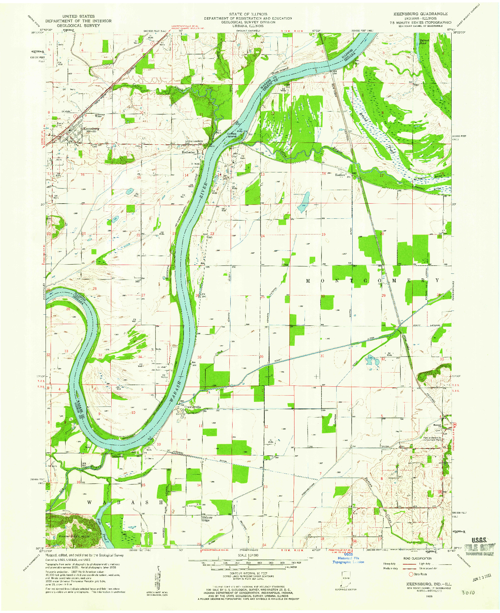 USGS 1:24000-SCALE QUADRANGLE FOR KEENSBURG, IN 1959